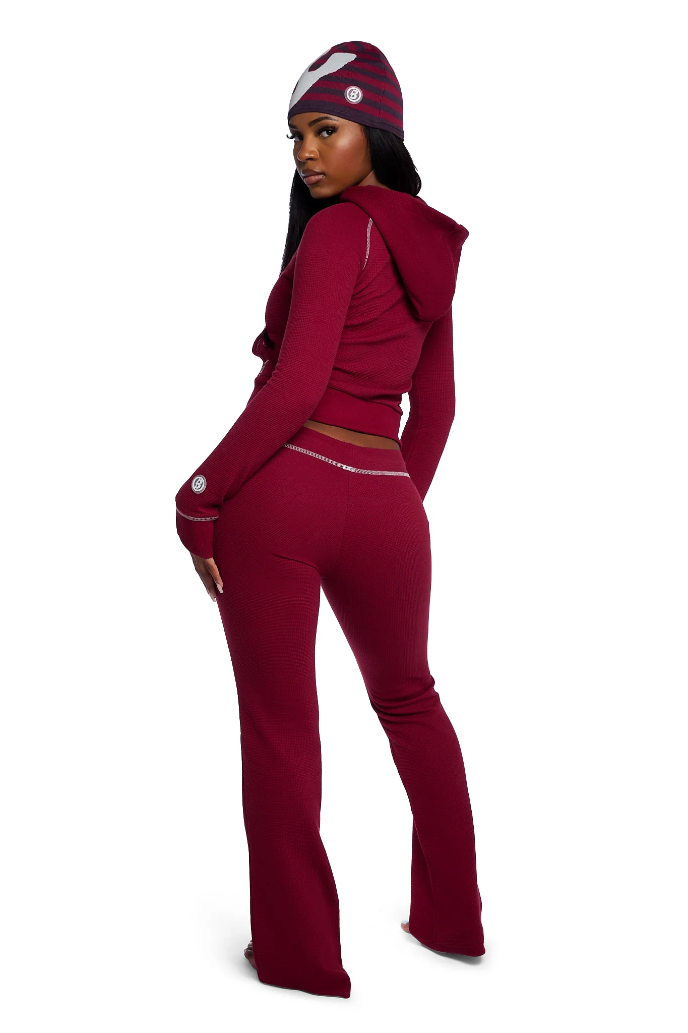 WAFFLE KNIT HOODIE (MAROON/SLATE)