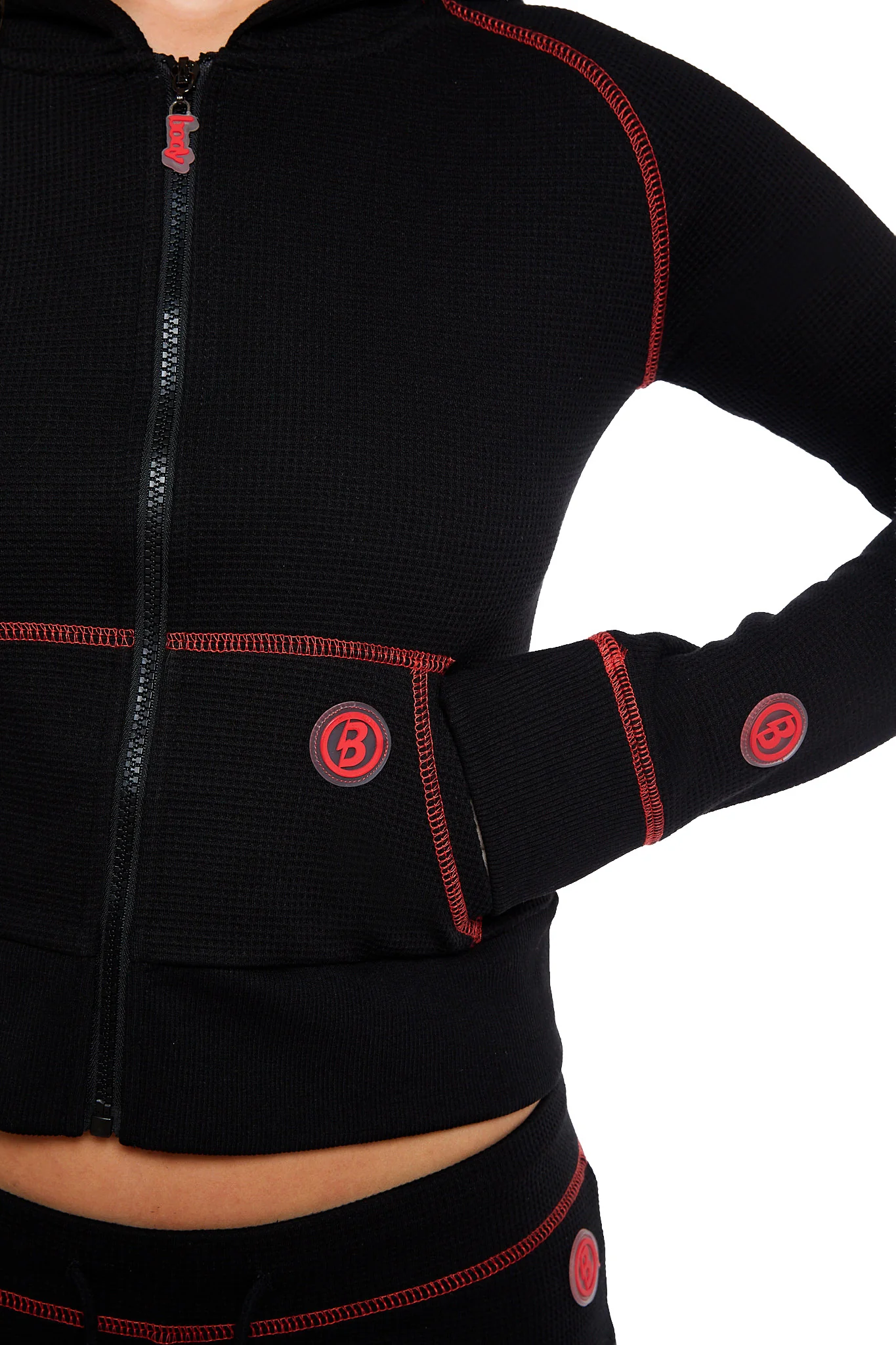 WAFFLE KNIT HOODIE (BLACK CHERRY/RED)