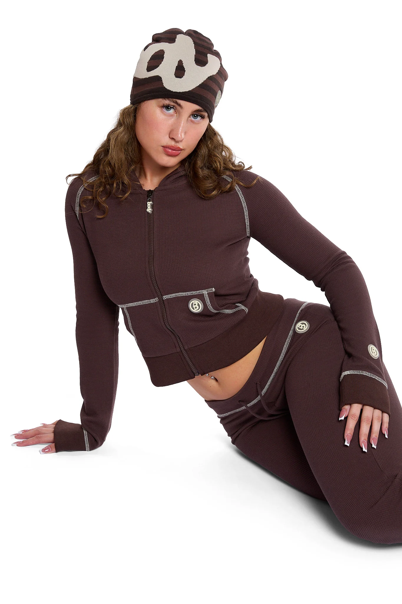 WAFFLE KNIT HOODIE (ESPRESSO BROWN/CREAM)