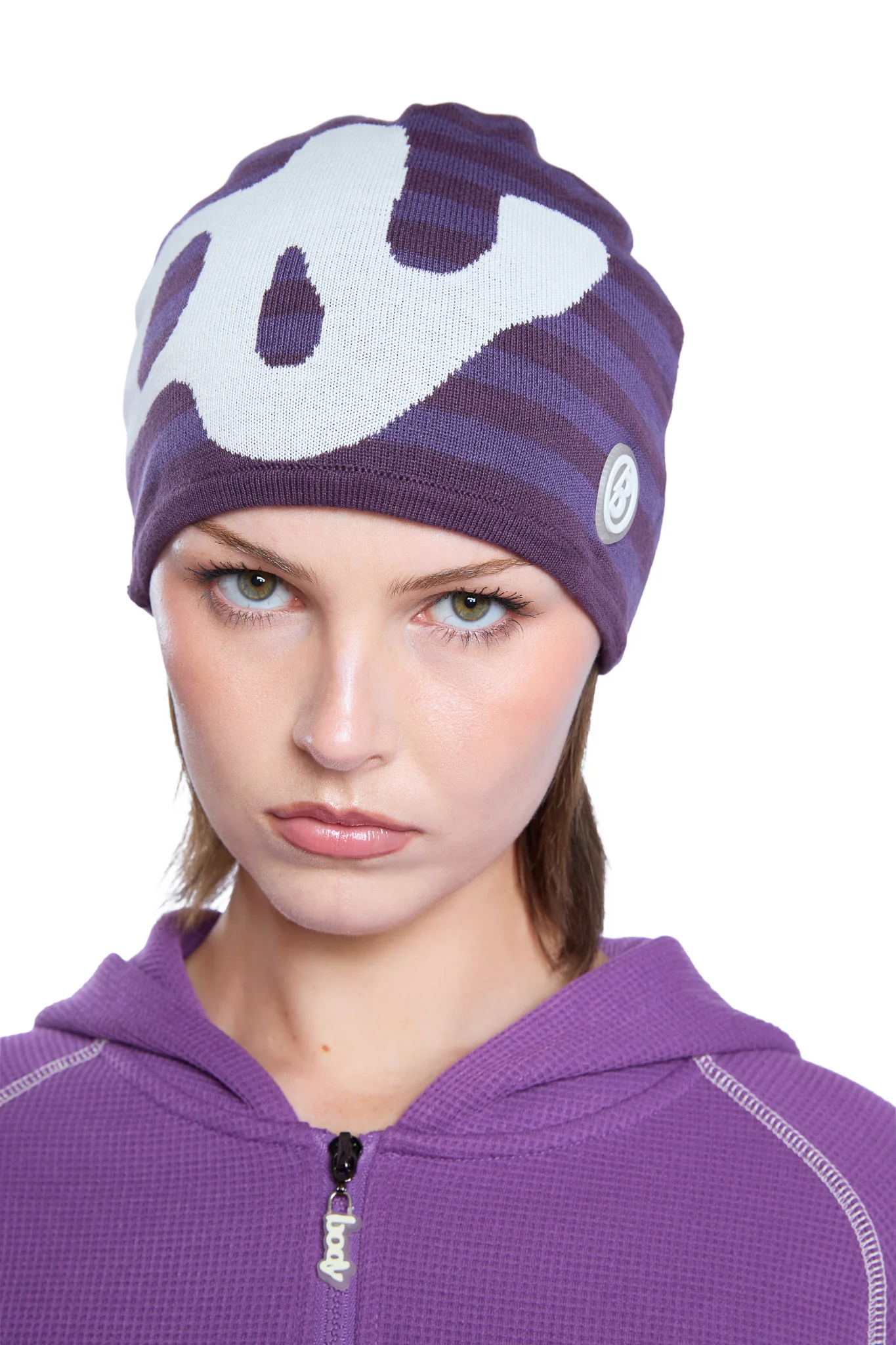 STRIPED KNIT BEANIE (ROYALTY PURPLE/CREAM)