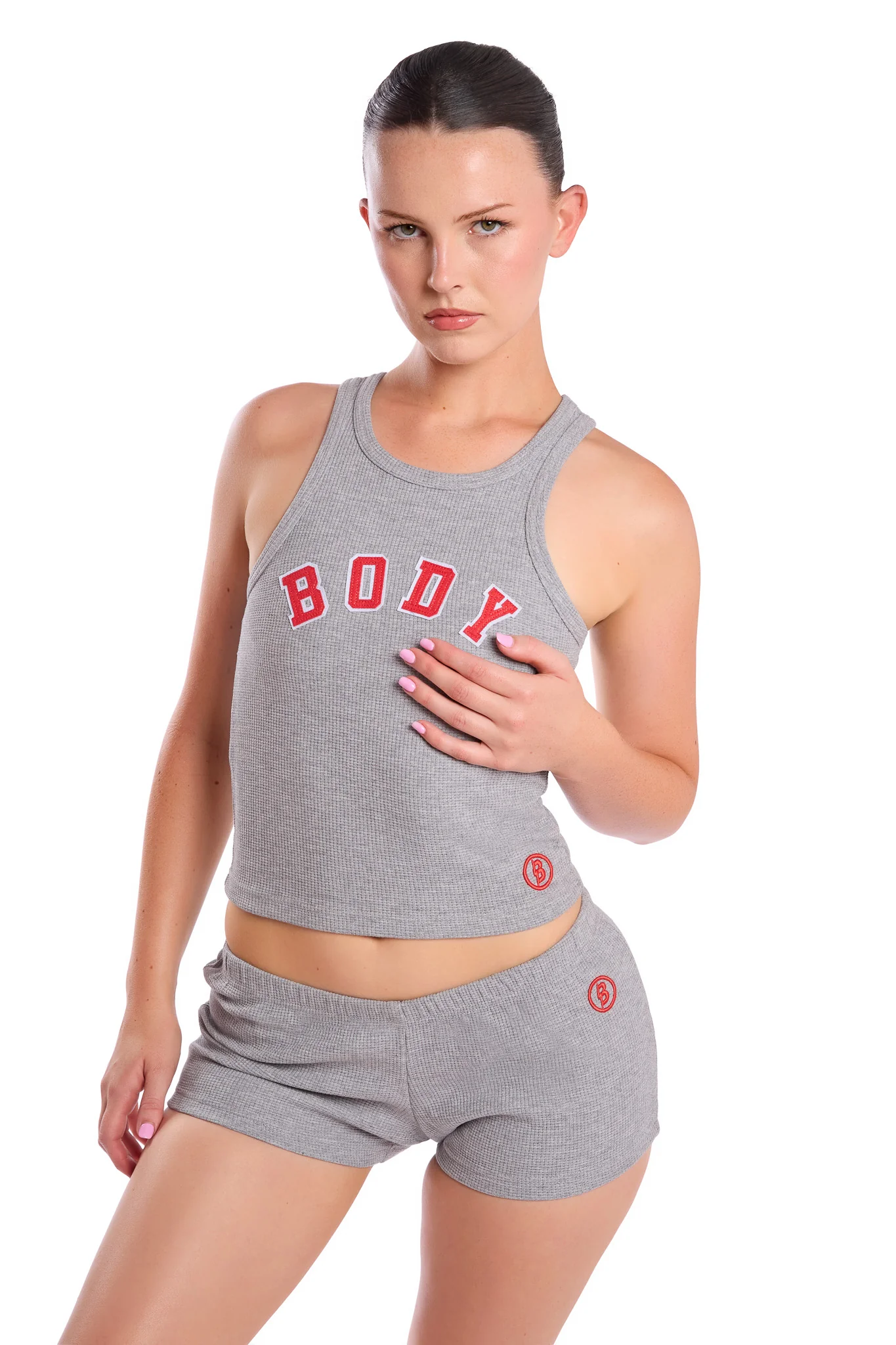 WAFFLE KNIT SHORTS (HEATHER GREY/RED)