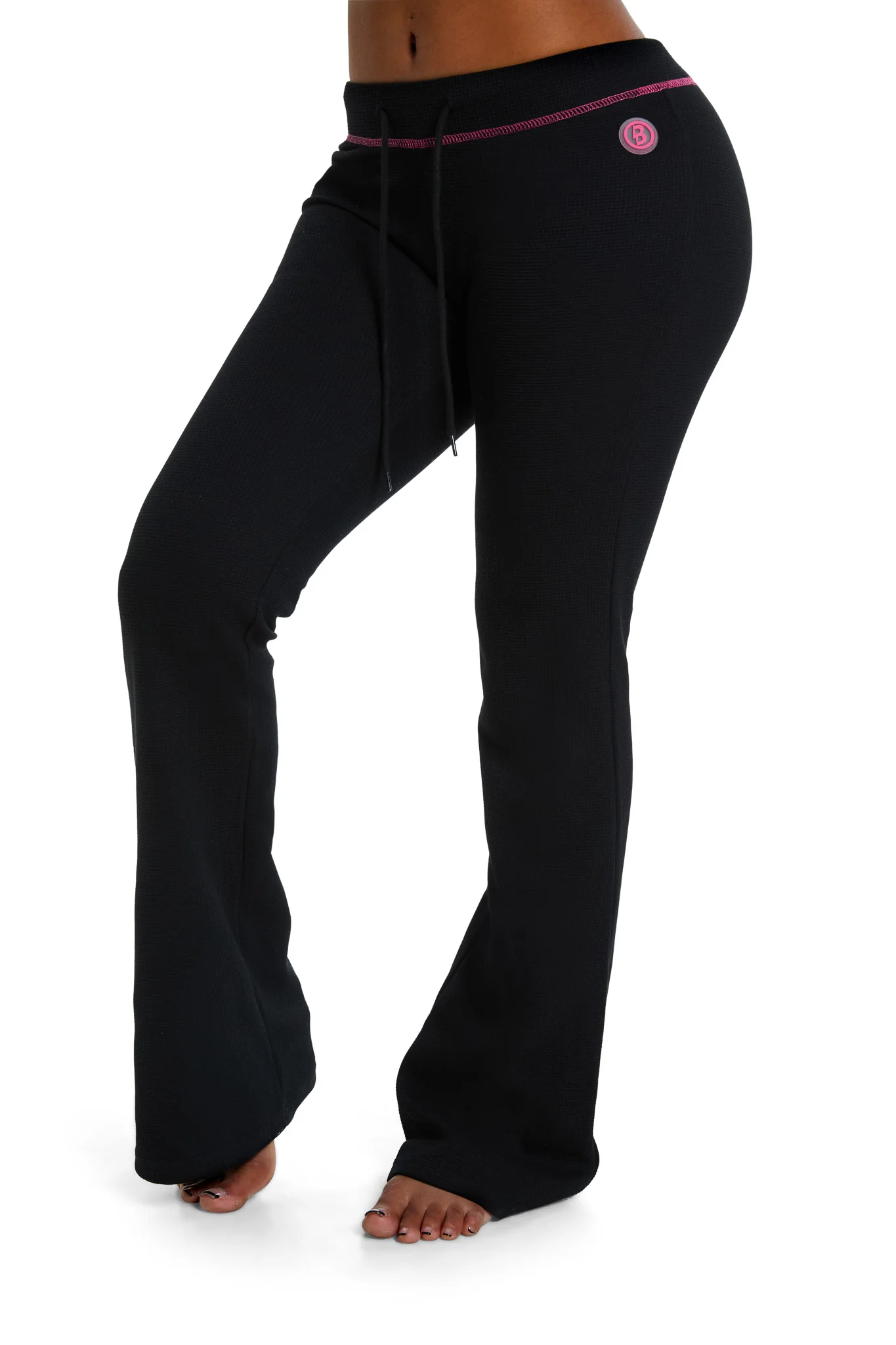 WAFFLE KNIT BOOT CUT PANTS (BLACK/PINK)