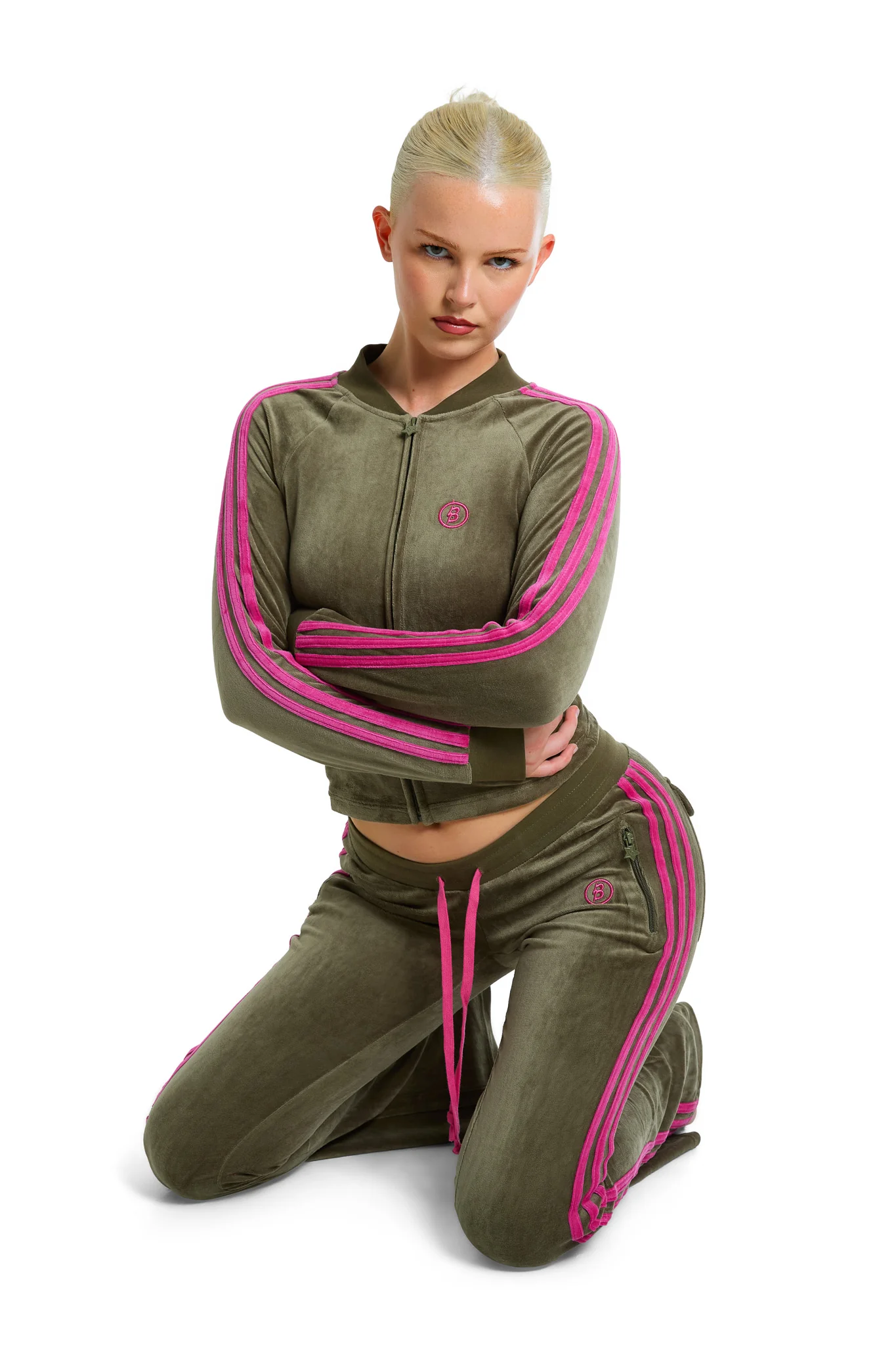 BODY VELOUR TRACK PANTS (OLIVE)