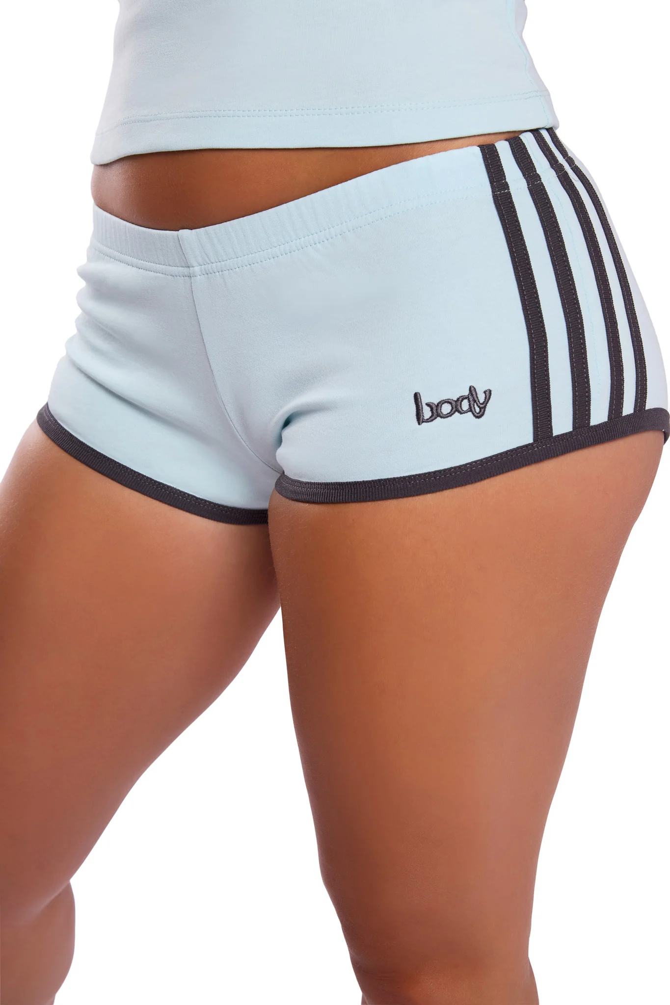 STRIPED SOCCER MINI SHORTS (SKY BLUE/CHARCOAL)