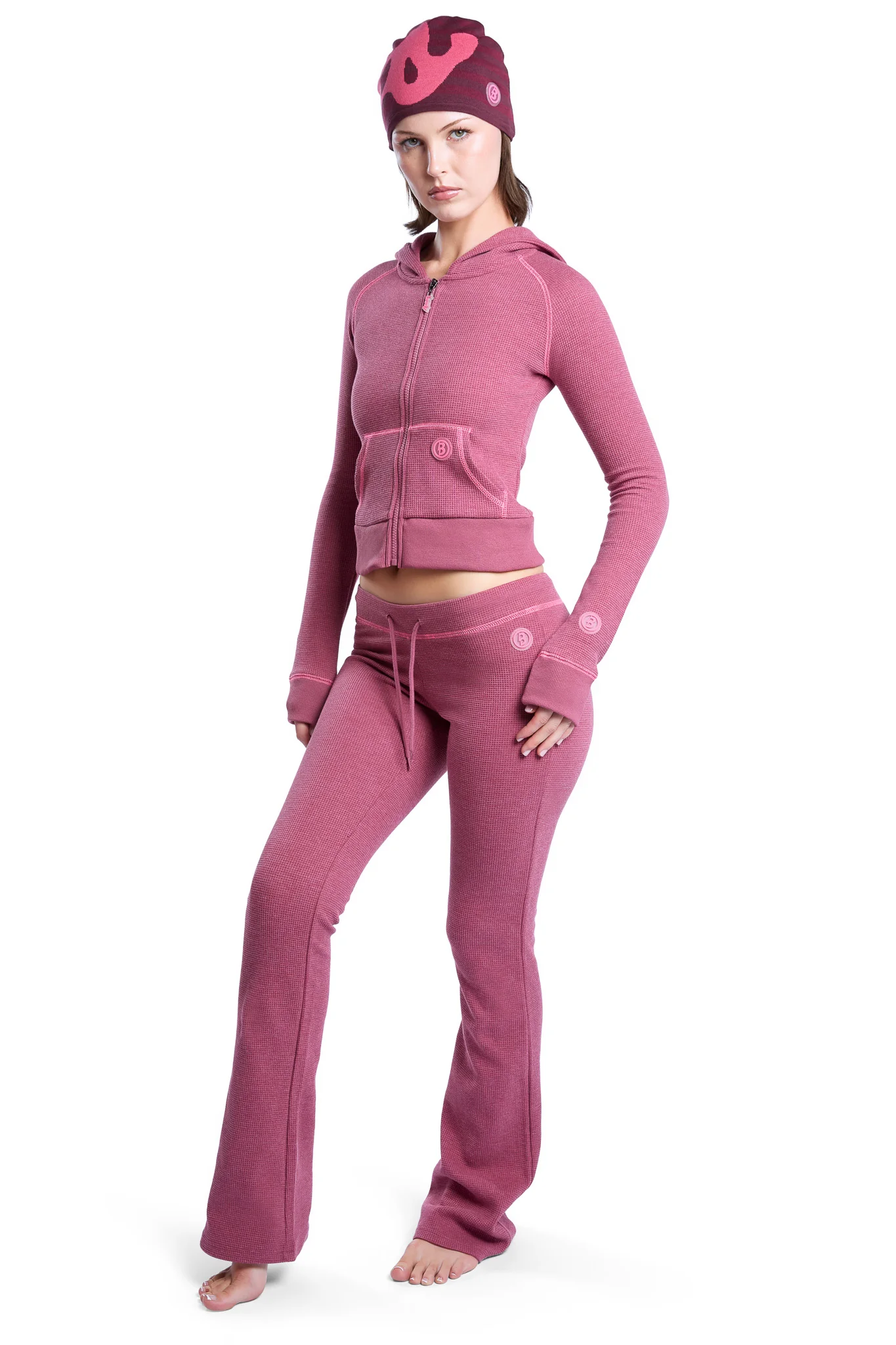 WAFFLE KNIT BOOT CUT PANTS (MAGENTA/PINK)