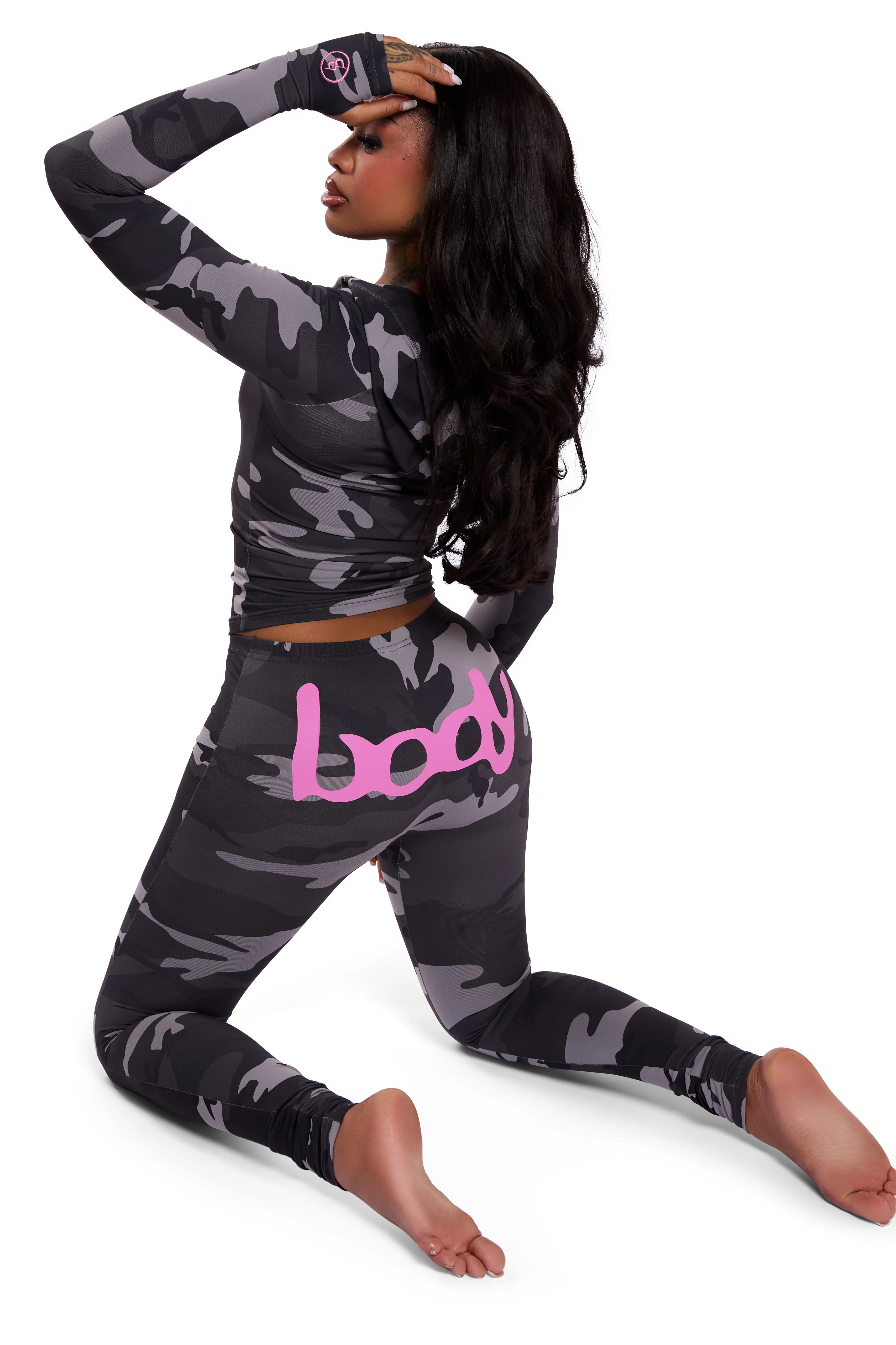 BASICS ULTRA LOW-RISE LEGGINGS 2.0 (GREY CAMO/HOT PINK)