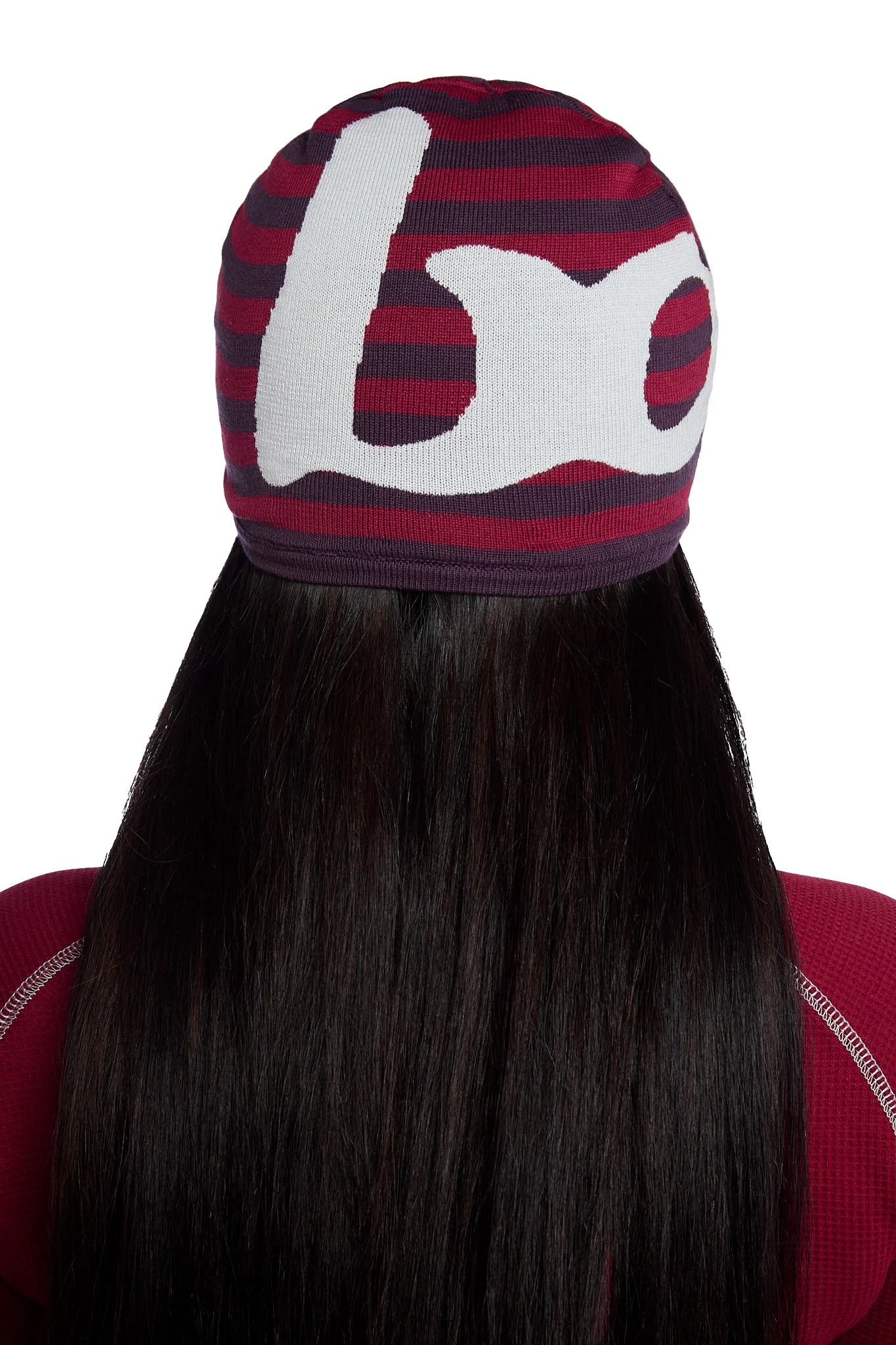 STRIPED KNIT BEANIE (MAROON/SLATE)
