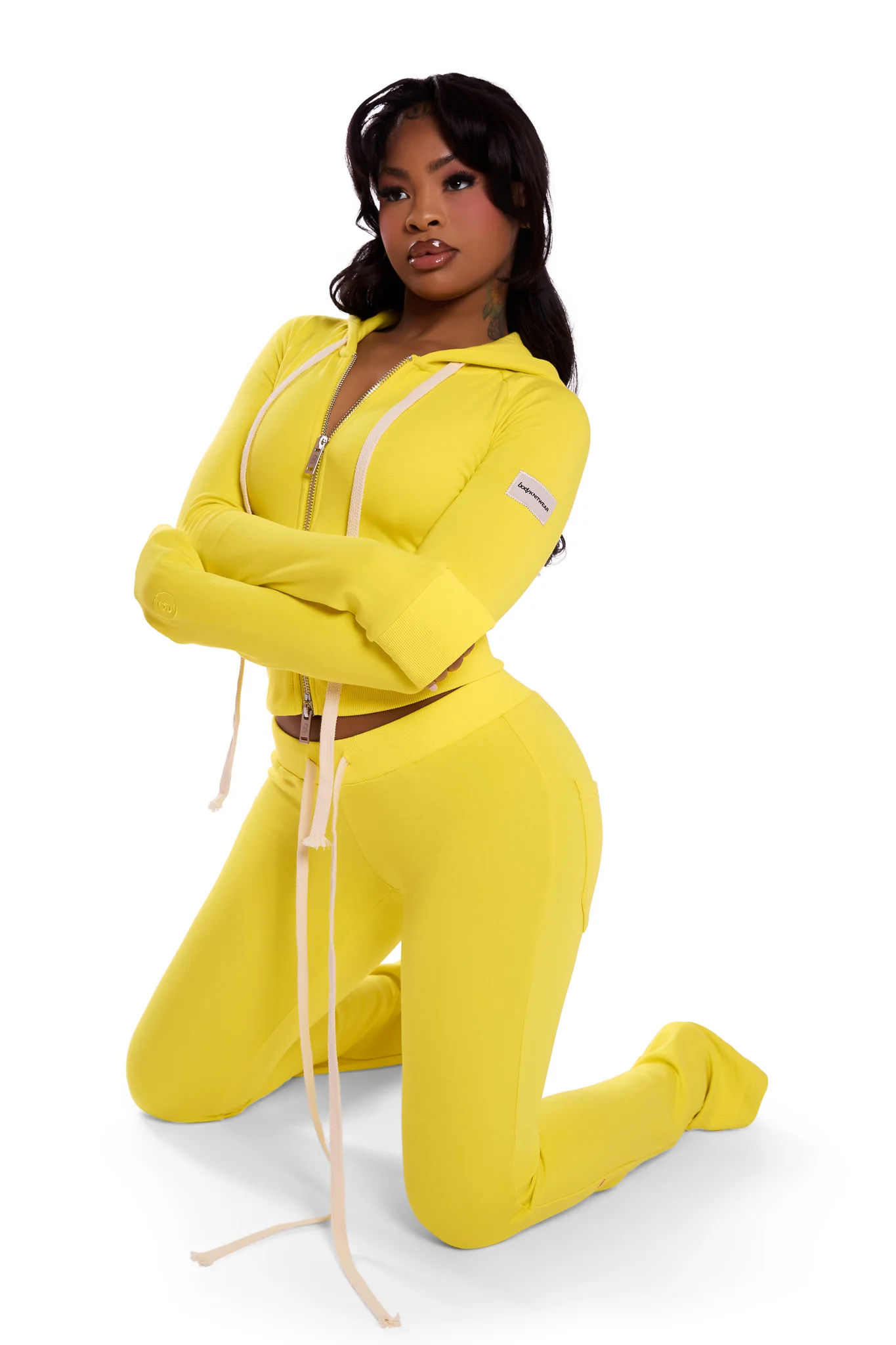 BODY KNITWEAR ZIP HOODIE (YELLOW)
