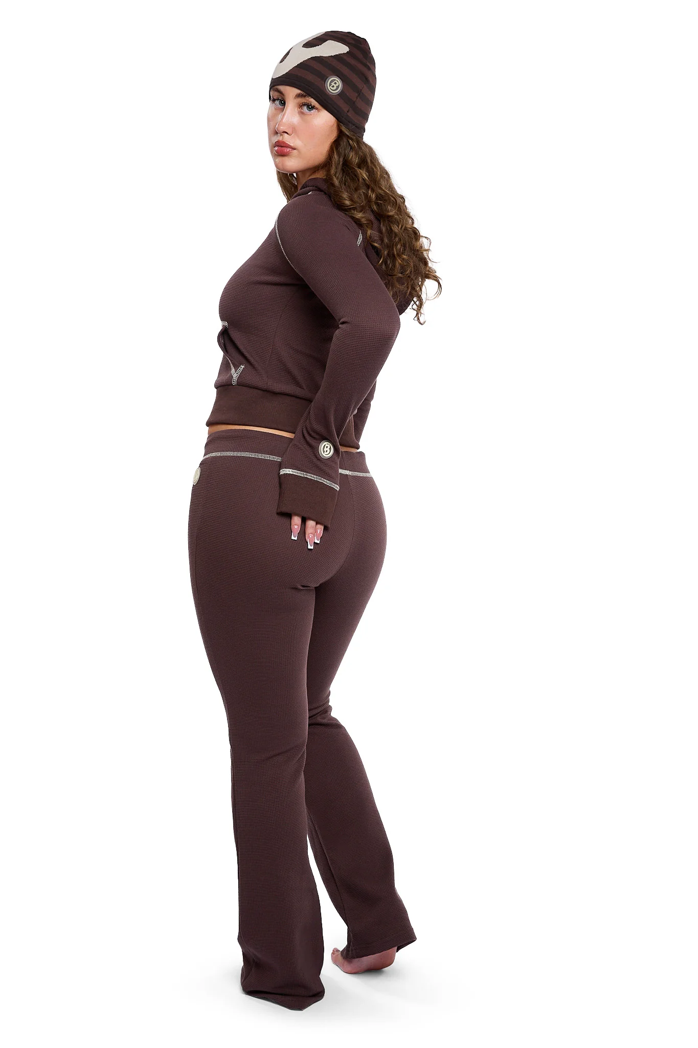 WAFFLE KNIT HOODIE (ESPRESSO BROWN/CREAM)