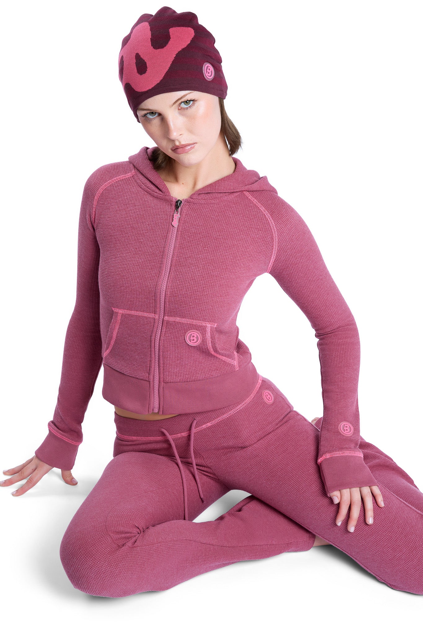 WAFFLE KNIT HOODIE (MAGENTA/PINK)