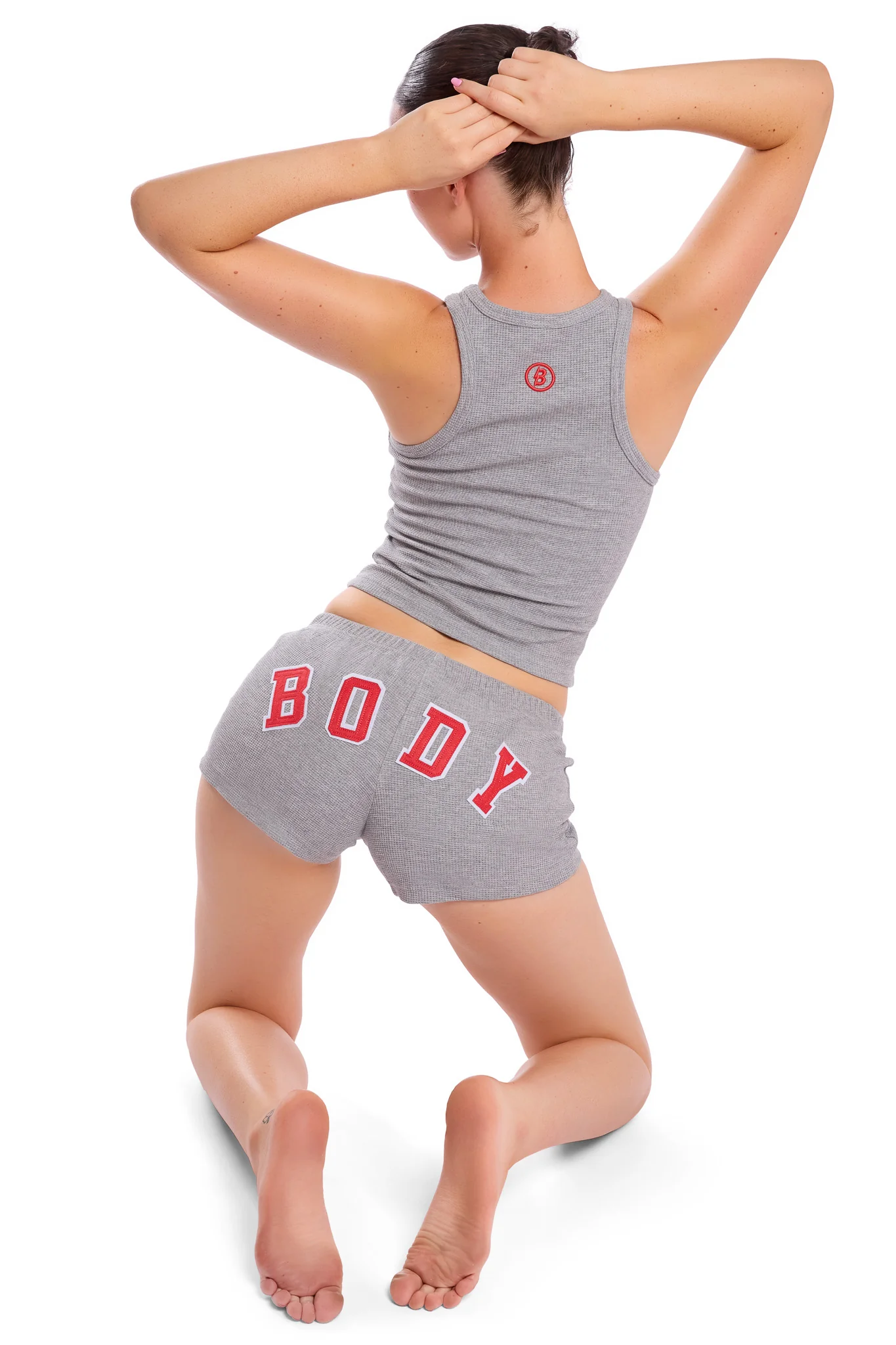 WAFFLE KNIT RACERBACK TOP (HEATHER GREY/RED)