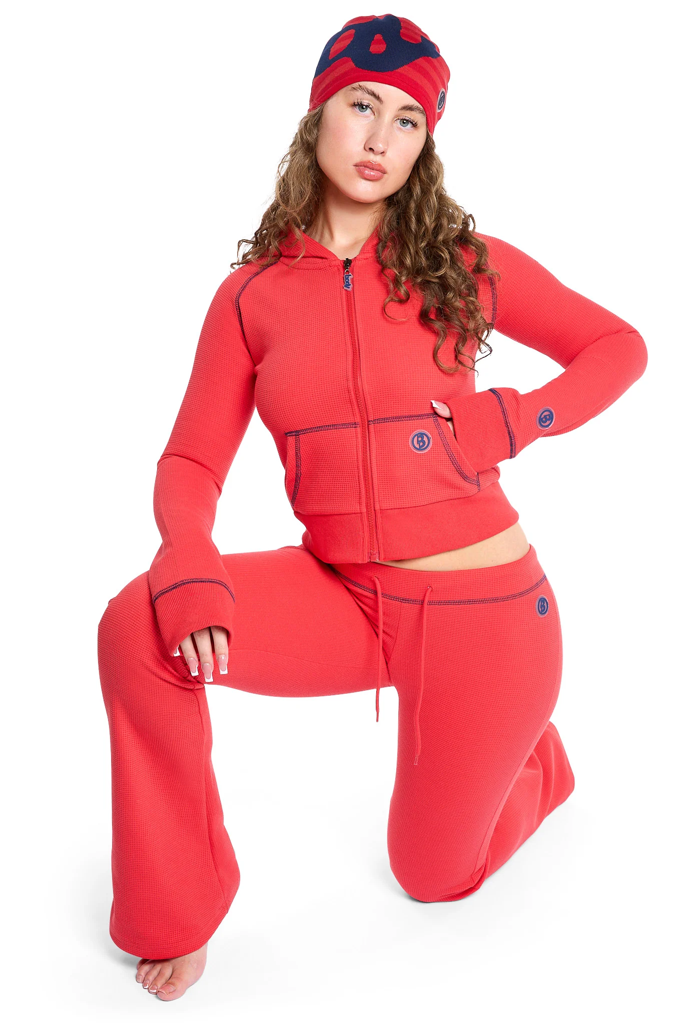 WAFFLE KNIT HOODIE (CANDY APPLE RED/NAVY)