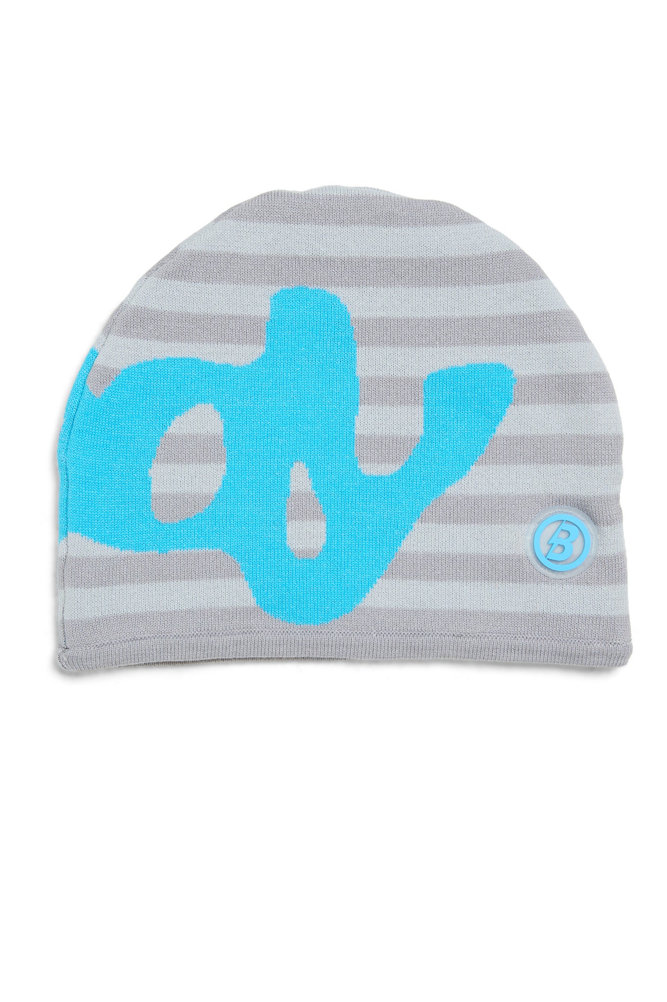 STRIPED KNIT BEANIE (HEATHER GREY/TURQUOISE)