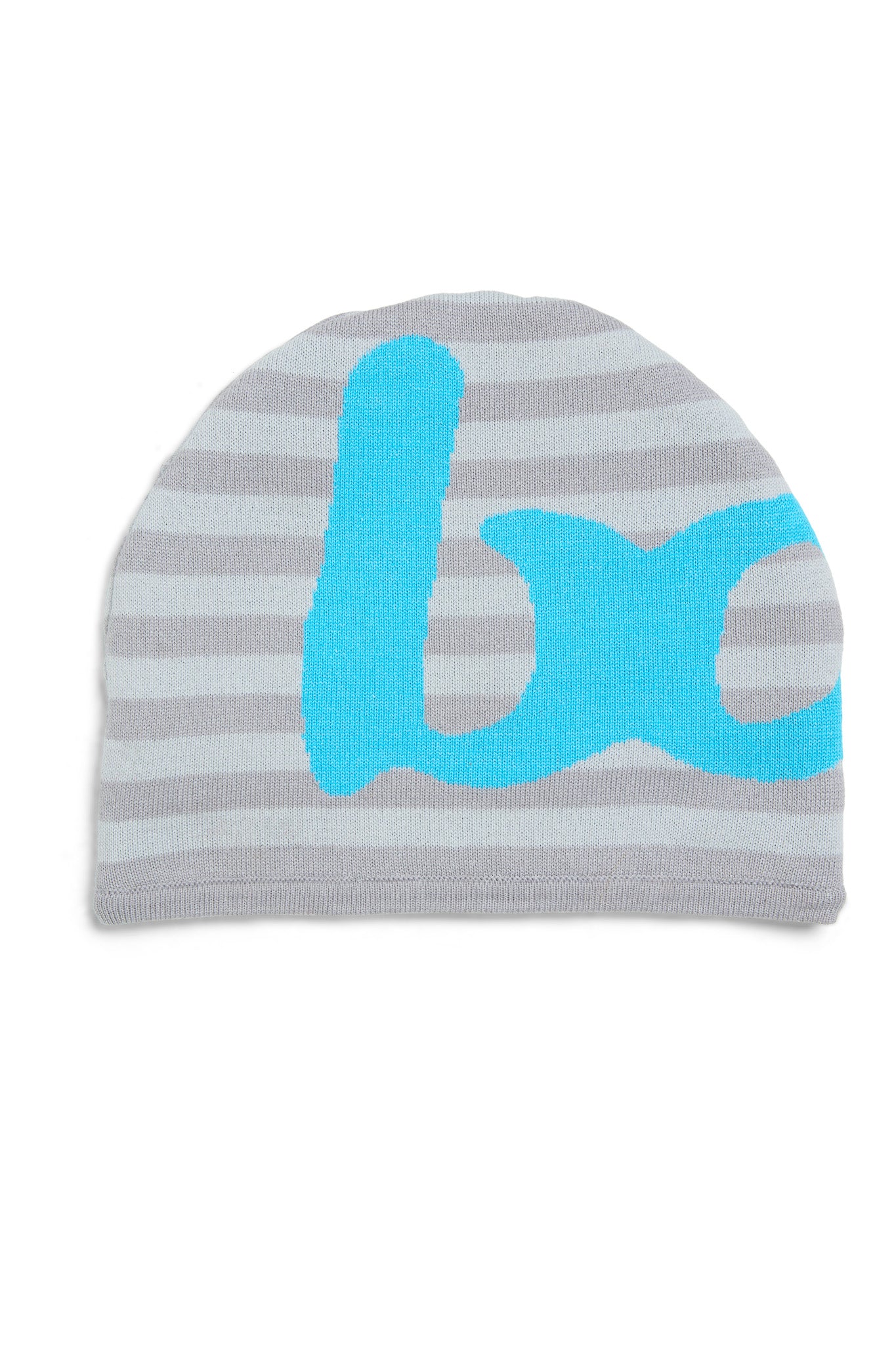 STRIPED KNIT BEANIE (HEATHER GREY/TURQUOISE)