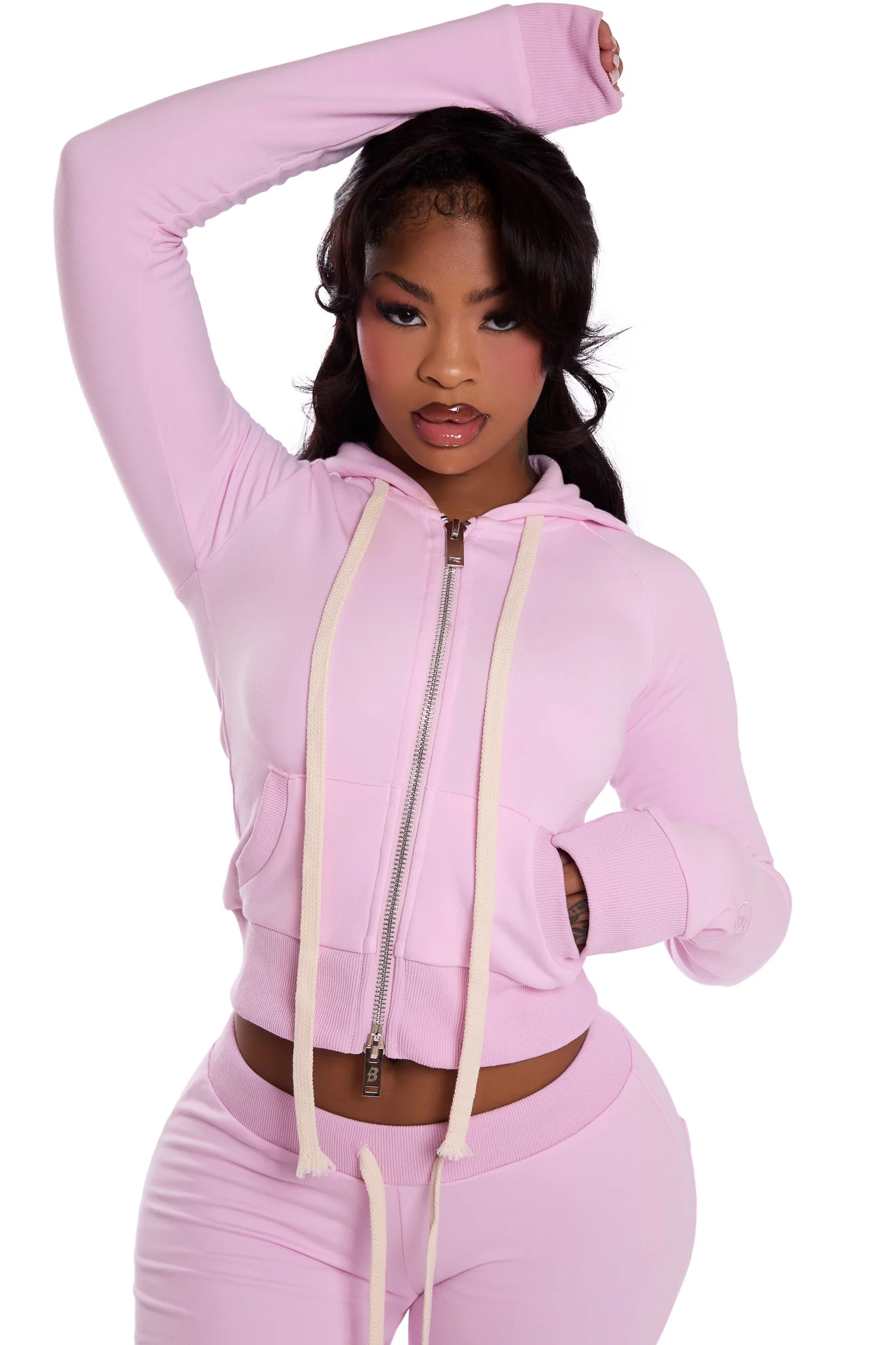 BODY KNITWEAR ZIP HOODIE (BABY PINK)
