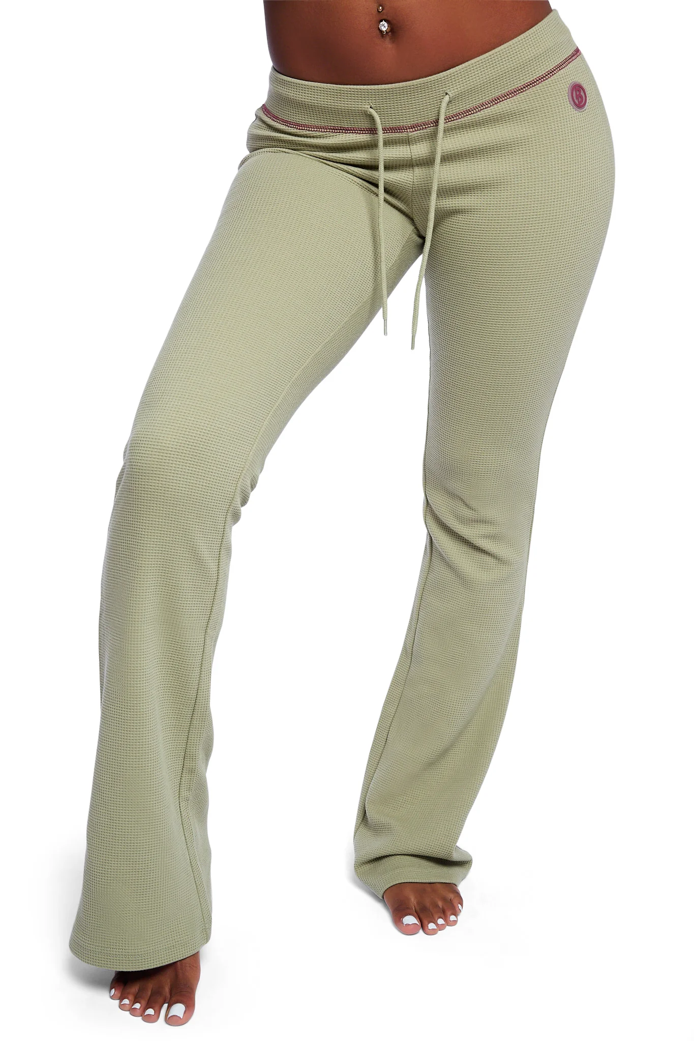 WAFFLE KNIT BOOT CUT PANTS (MATCHA/MAROON)