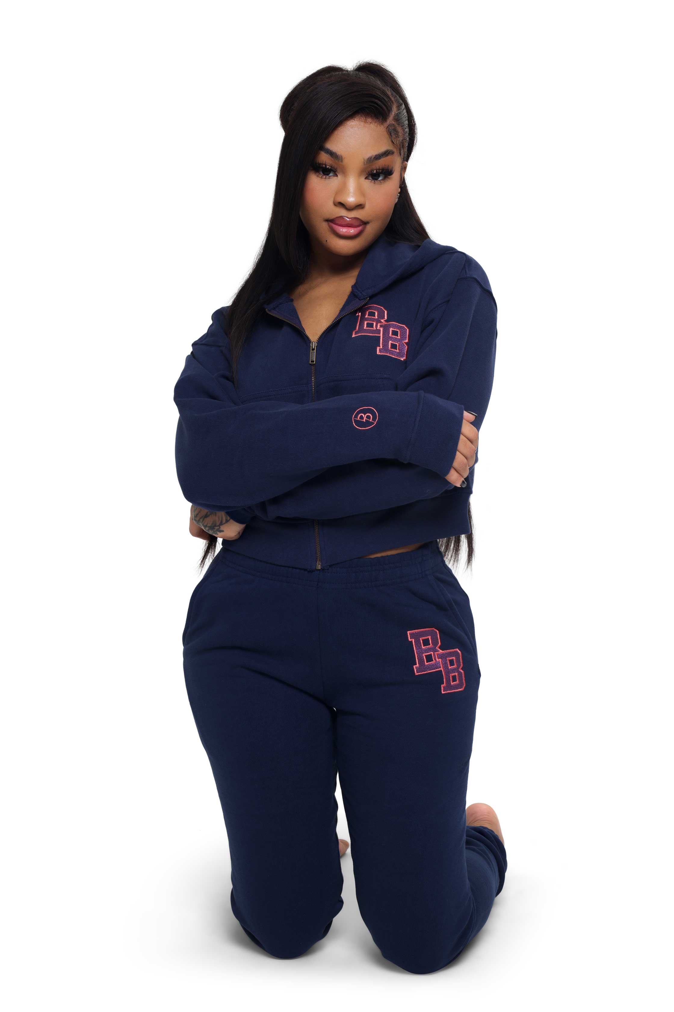 BODY UNIVERSITY HOODIE (NAVY/SALMON)