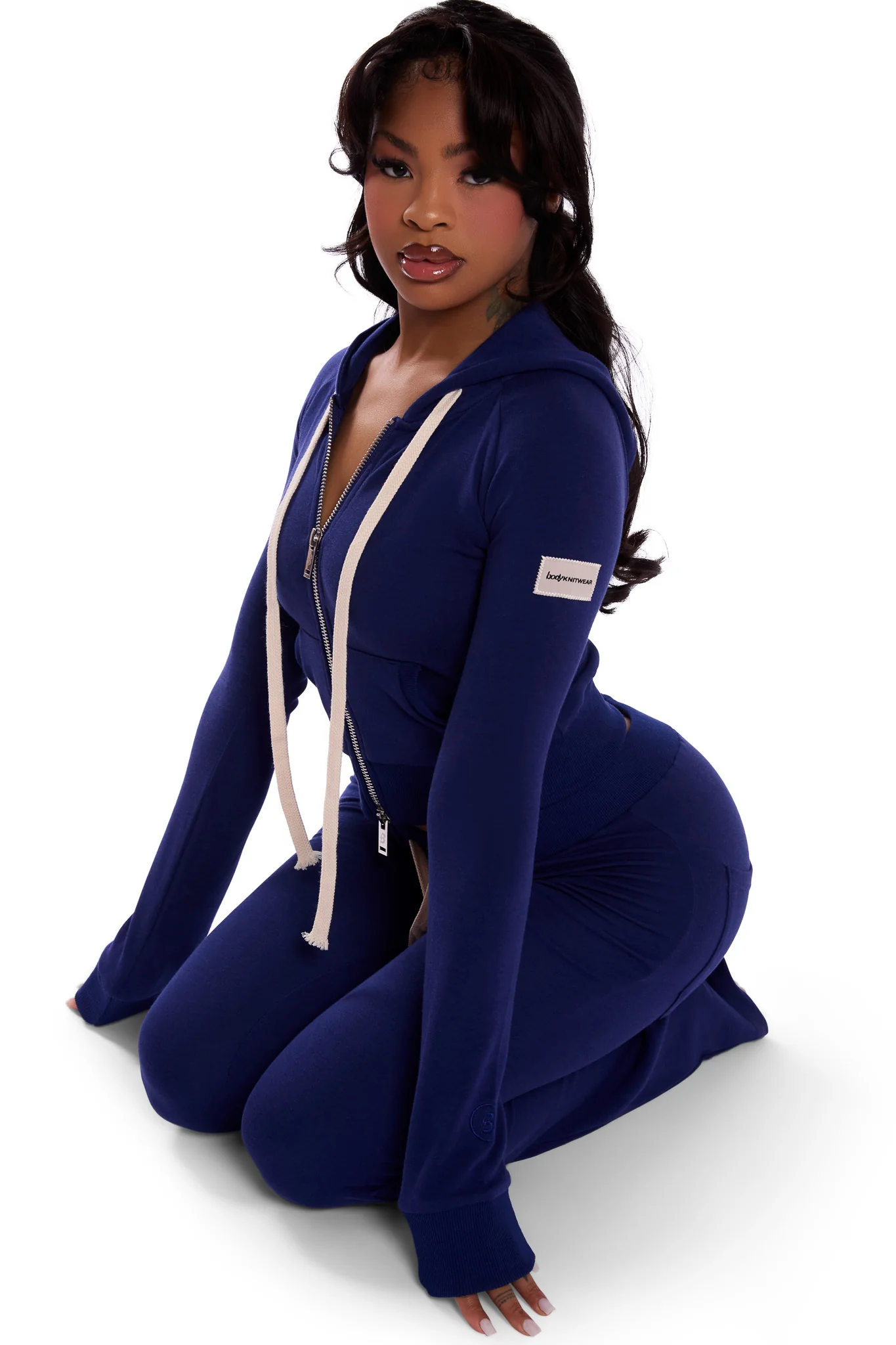 BODY KNITWEAR ZIP HOODIE (NAVY)