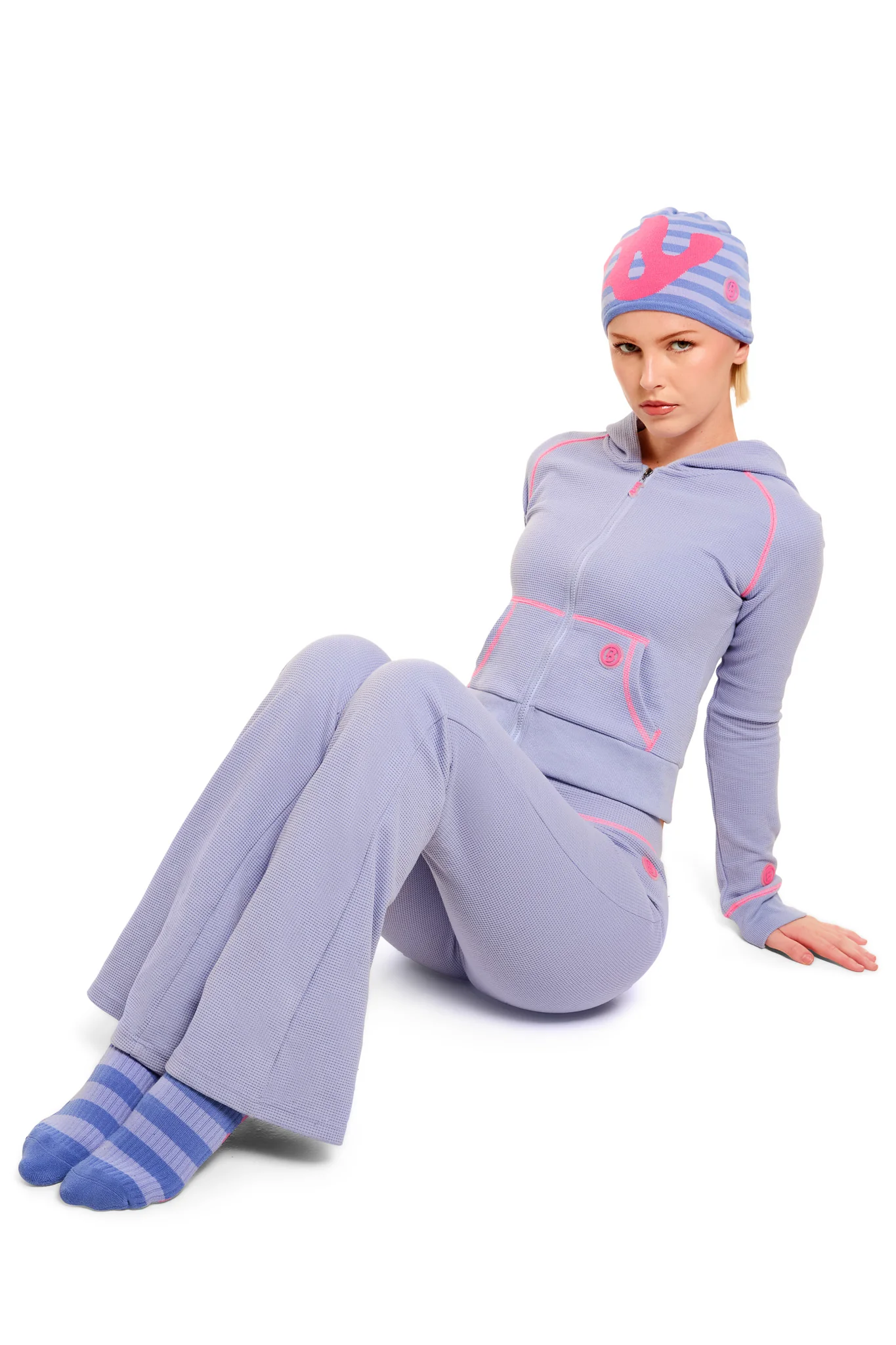 WAFFLE KNIT HOODIE (LAVENDER/PINK)