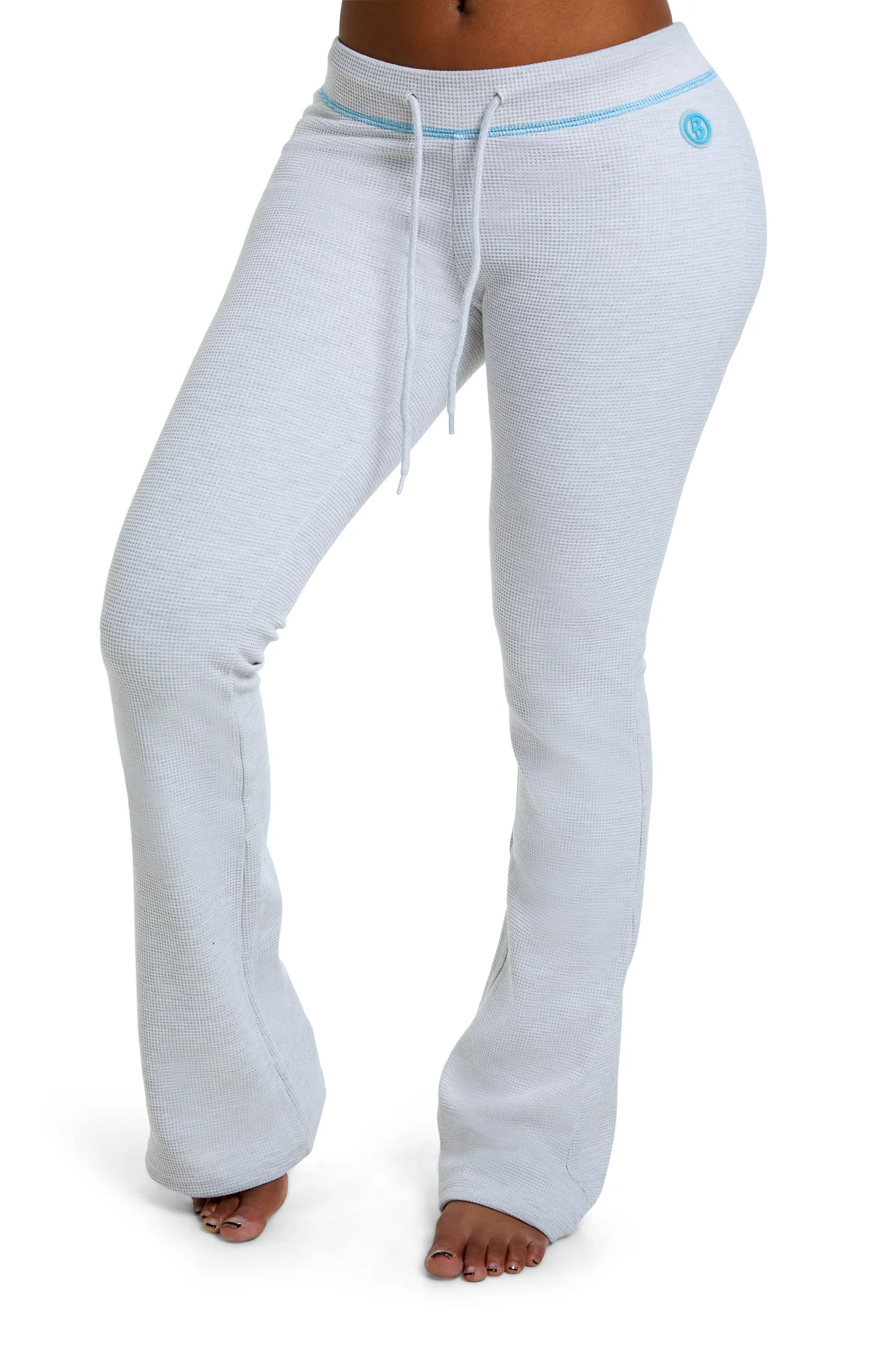 WAFFLE KNIT BOOT CUT PANTS (HEATHER GREY/TURQUOISE)
