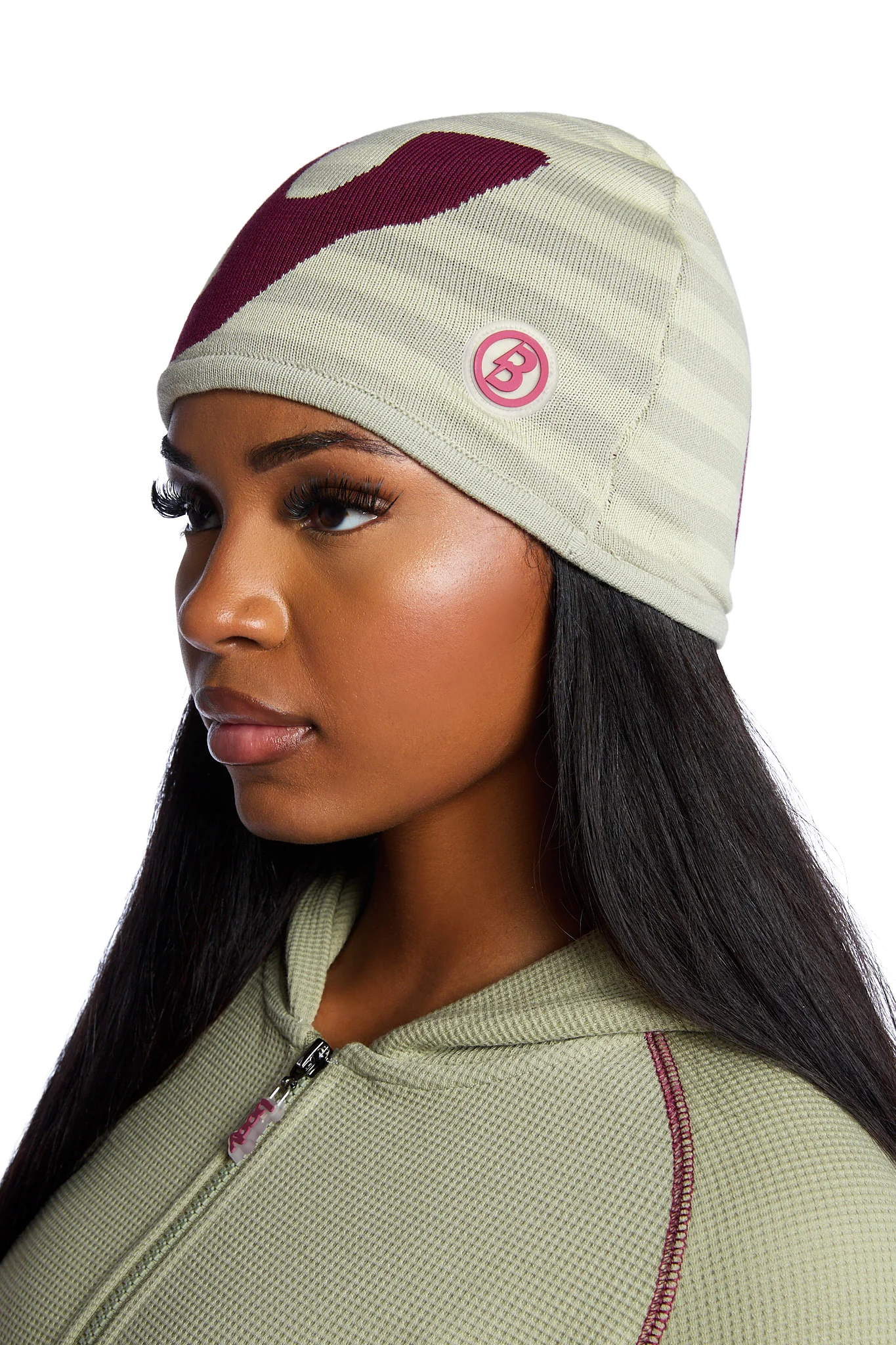 STRIPED KNIT BEANIE (MATCHA/MAROON)