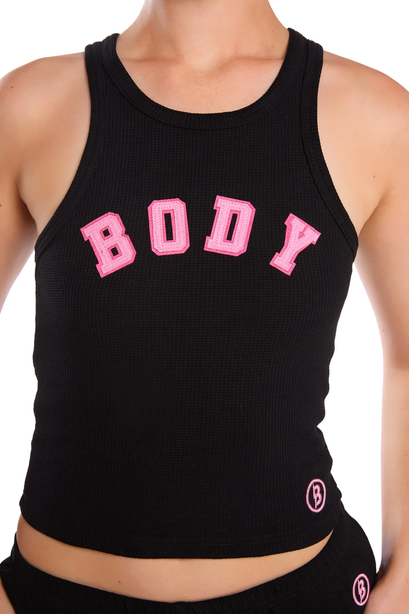 WAFFLE KNIT RACERBACK TOP (BLACK/PINK)