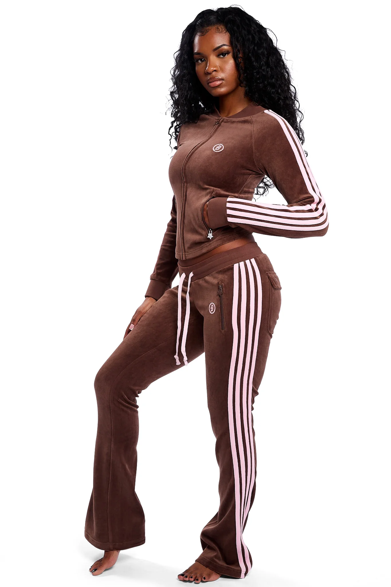 PRE-ORDER - BODY VELOUR TRACK PANTS (BROWN/PINK)