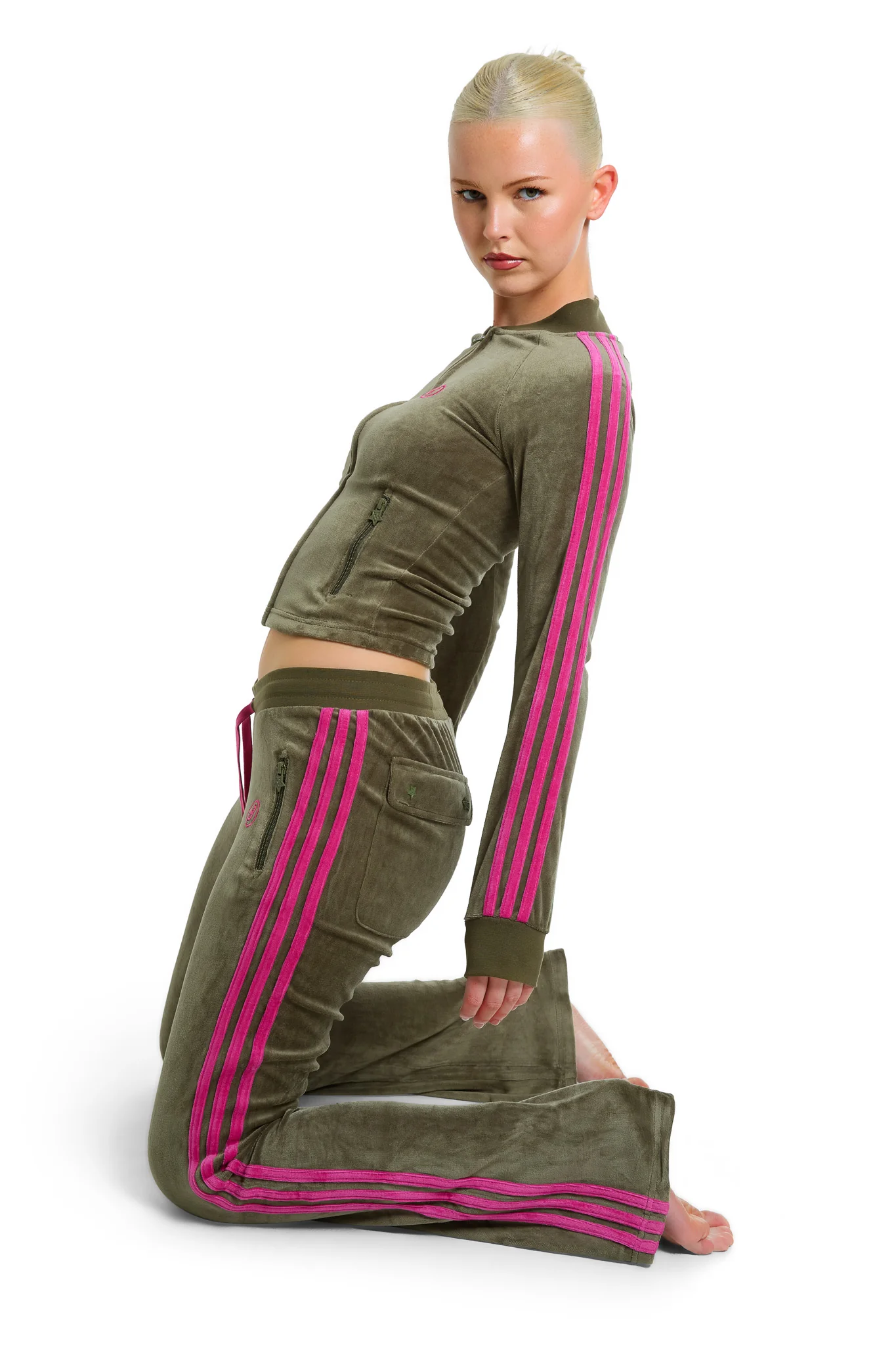 BODY VELOUR TRACK PANTS (OLIVE)