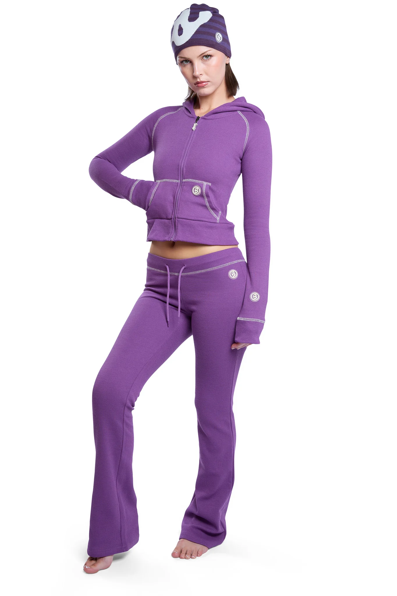 WAFFLE KNIT BOOT CUT PANTS (ROYALTY PURPLE/CREAM)