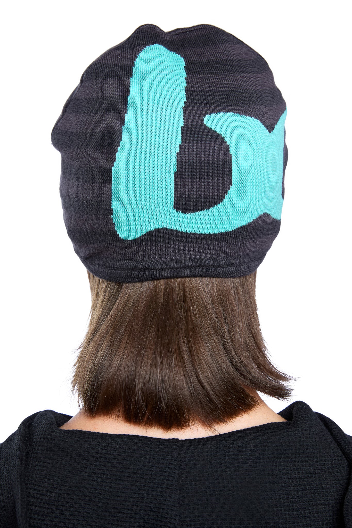 STRIPED KNIT BEANIE (BLACK/TIFFANY BLUE)
