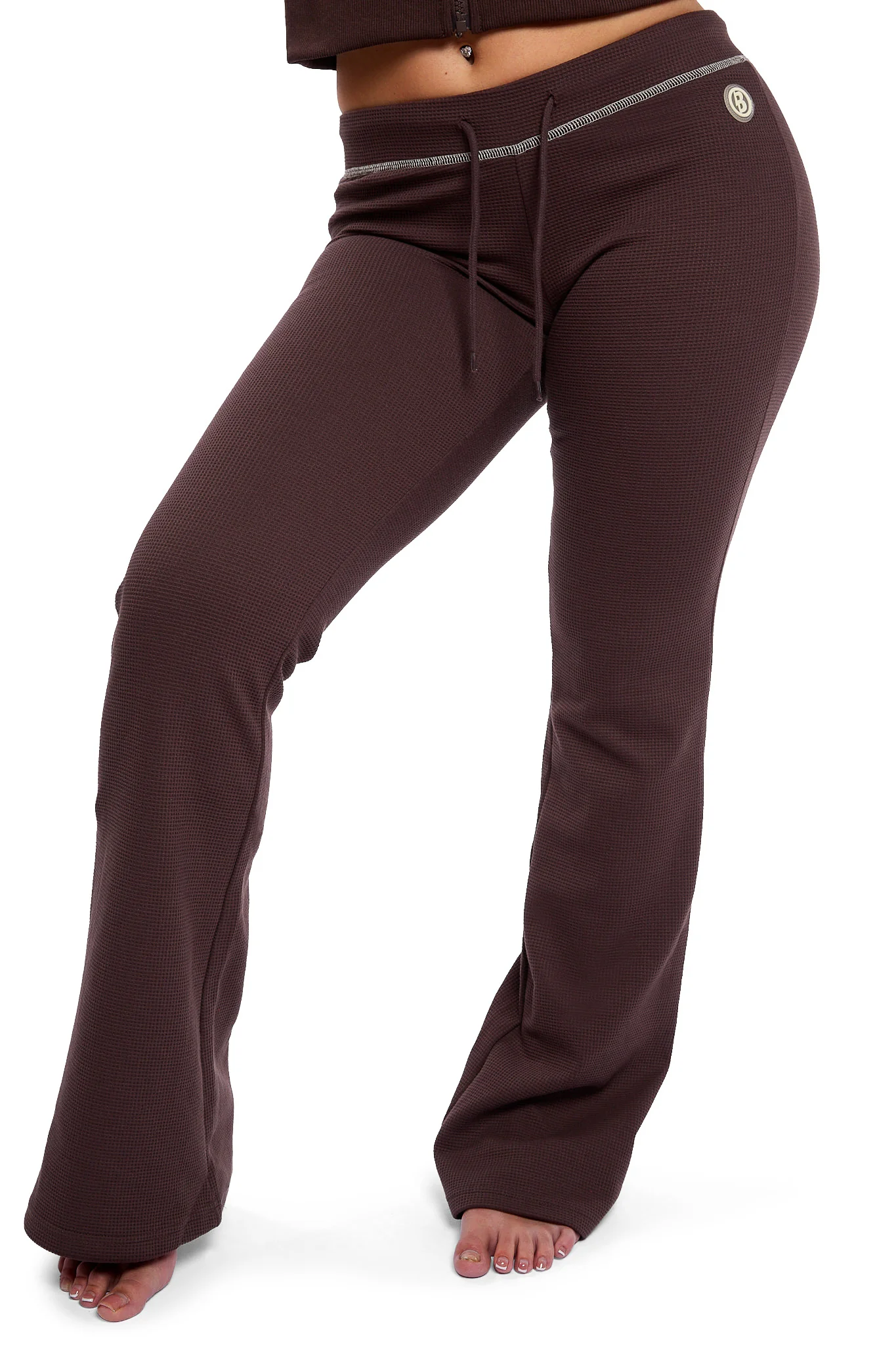 WAFFLE KNIT BOOT CUT PANTS (ESPRESSO BROWN/CREAM)