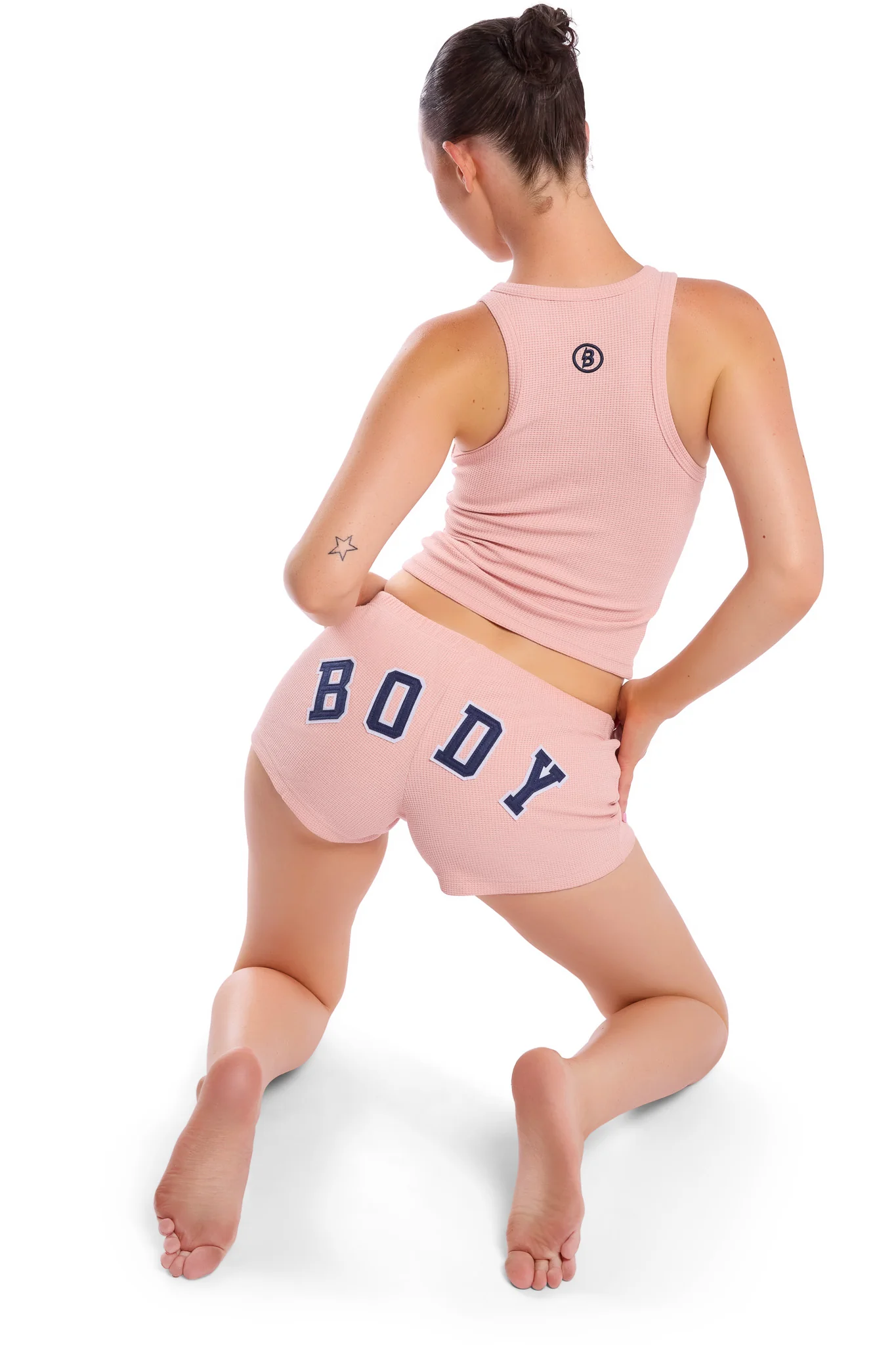 WAFFLE KNIT RACERBACK TOP (PASTEL PINK/NAVY)