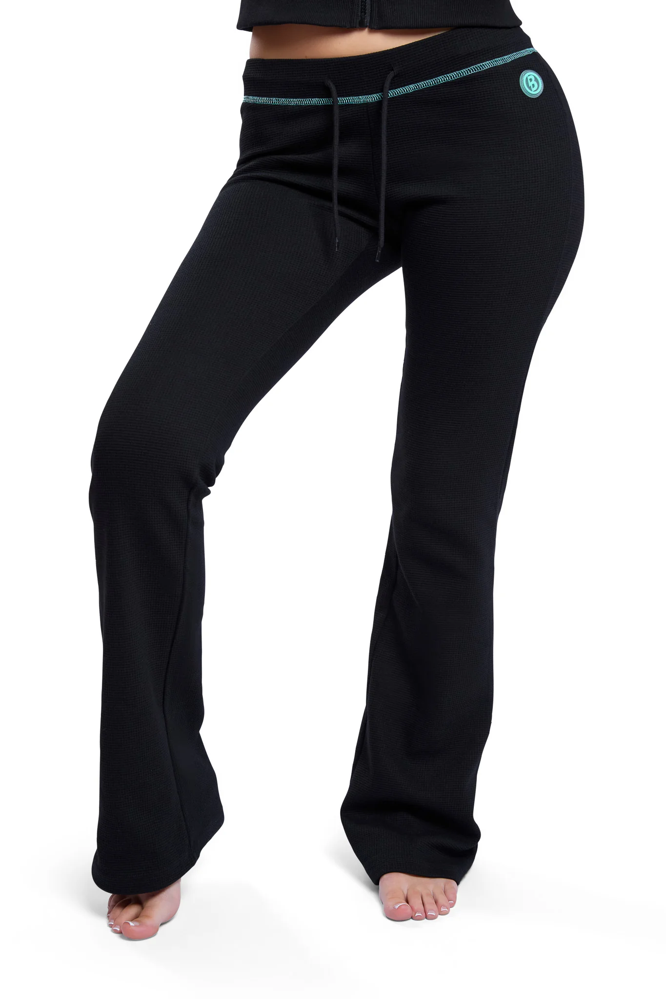 WAFFLE KNIT BOOT CUT PANTS (BLACK/TIFFANY BLUE)