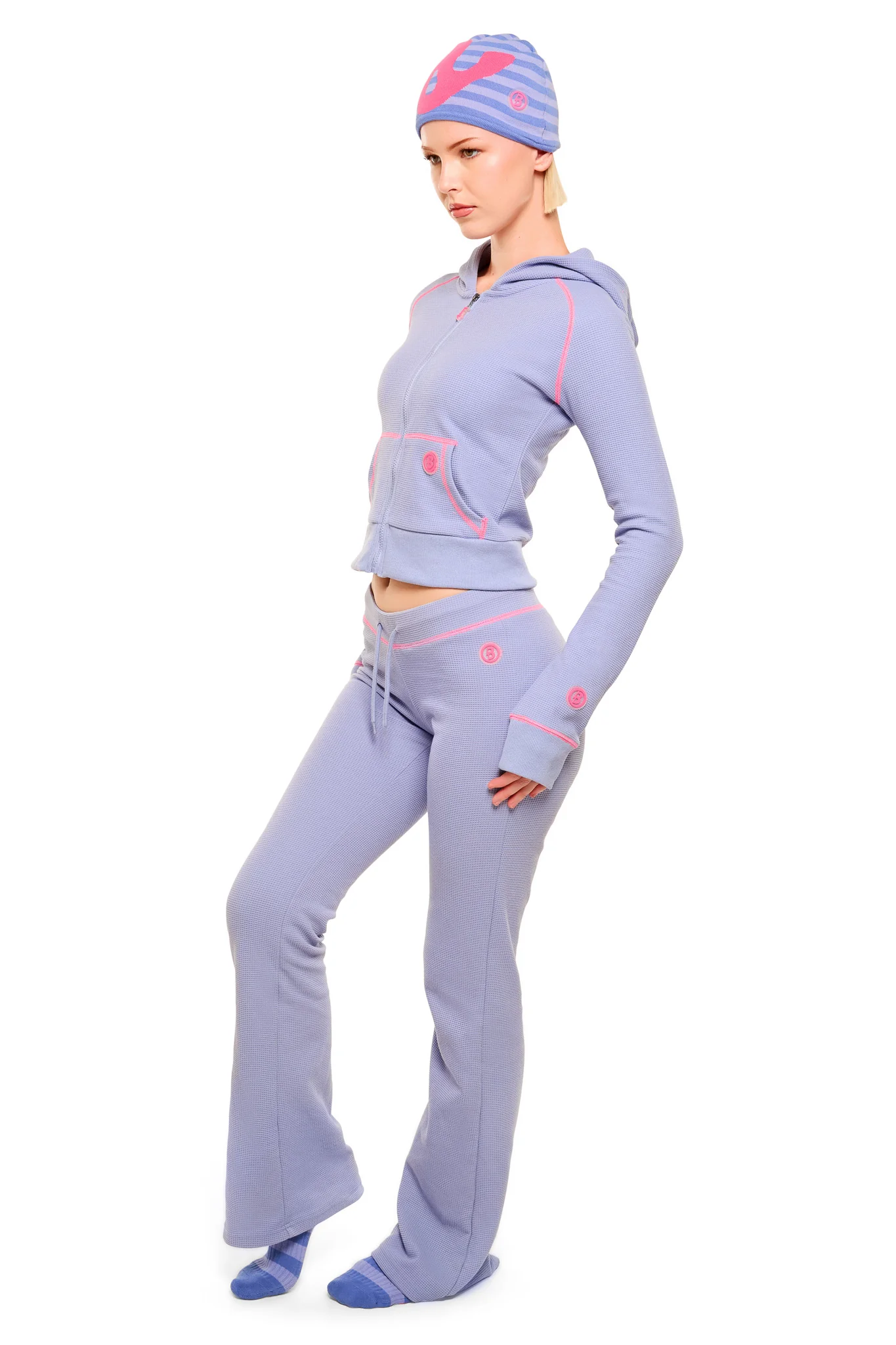 WAFFLE KNIT BOOT CUT PANTS (LAVENDER/PINK)