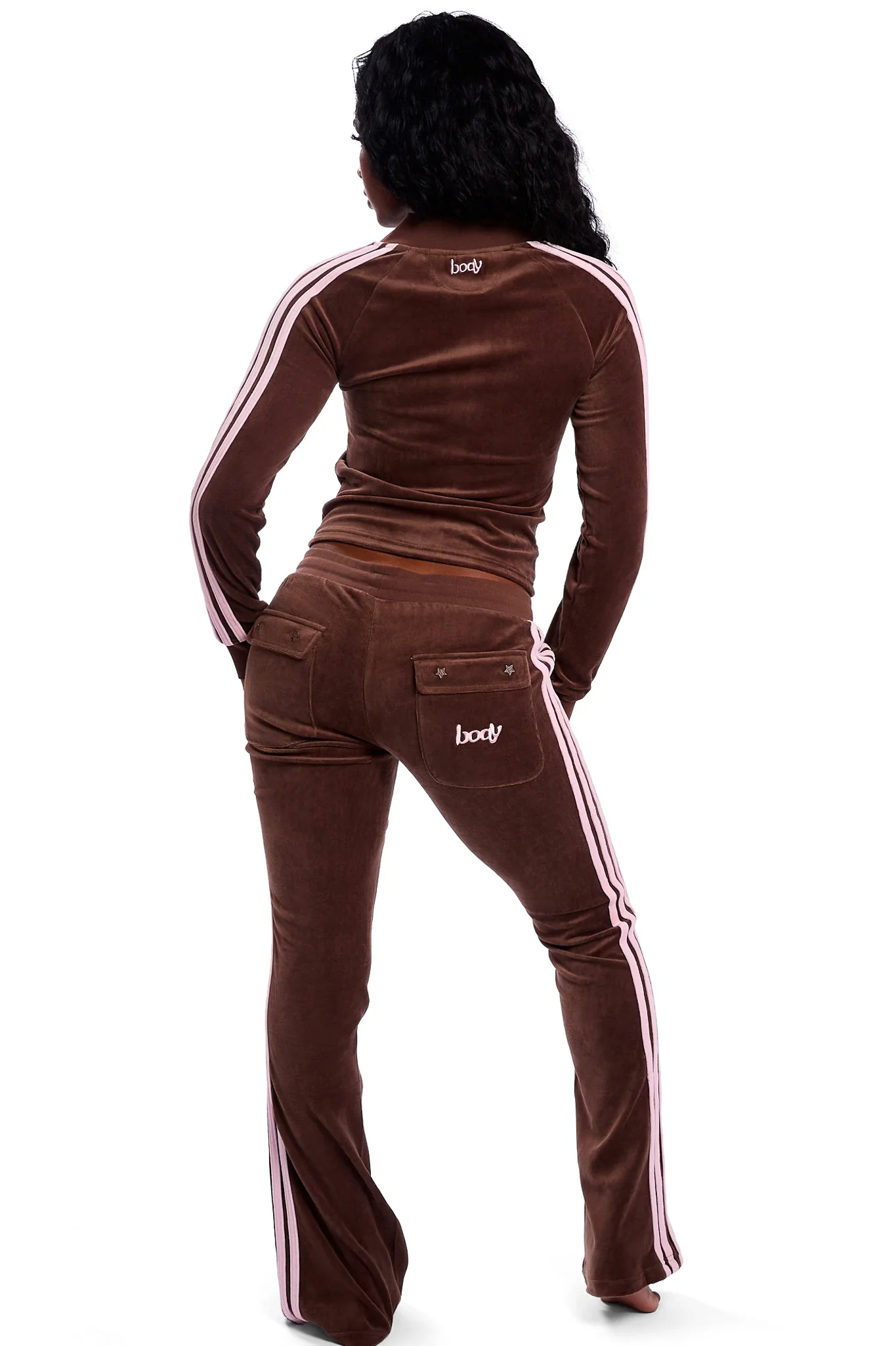 PRE-ORDER - BODY VELOUR TRACK PANTS (BROWN/PINK)