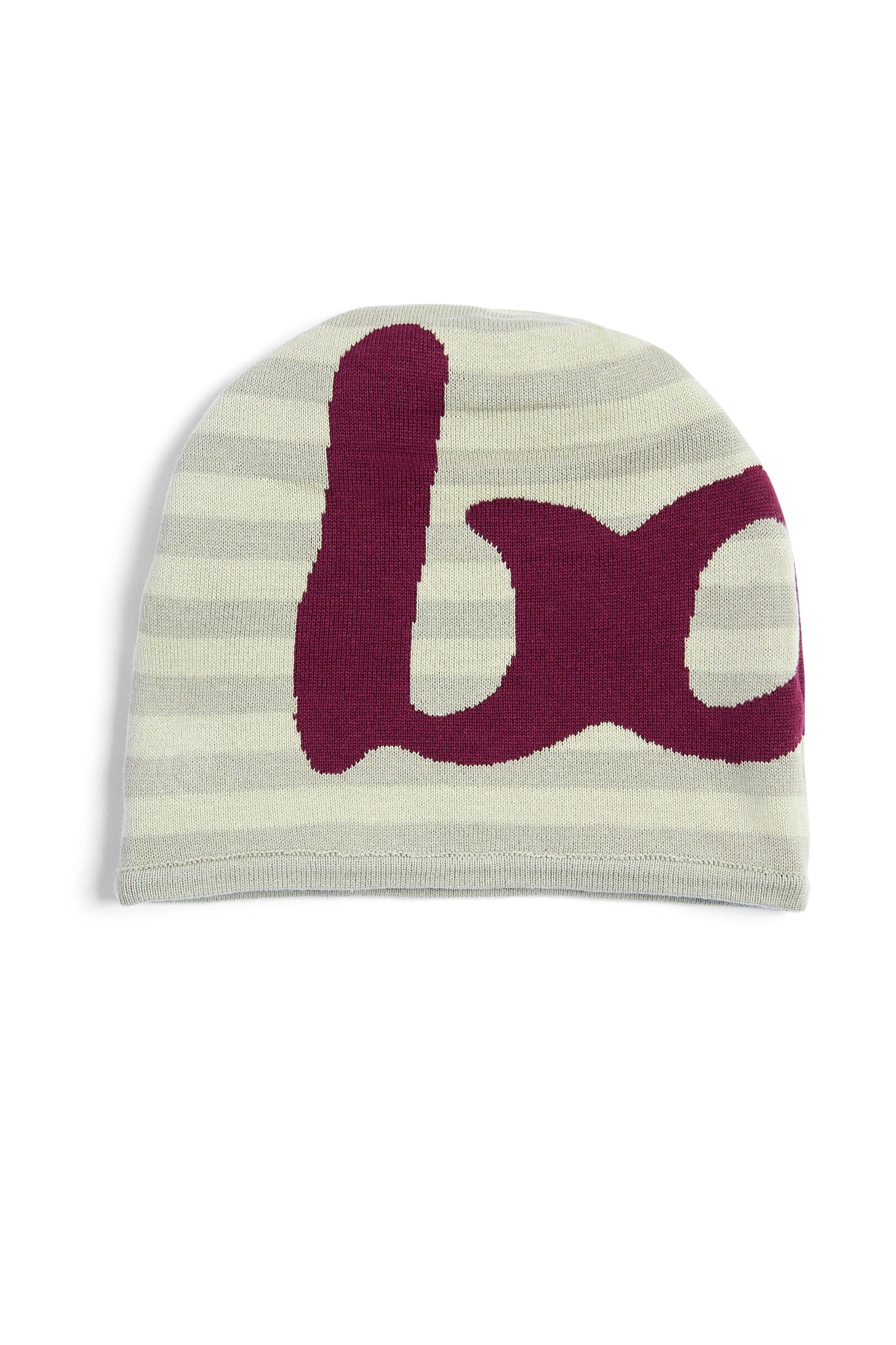 STRIPED KNIT BEANIE (MATCHA/MAROON)