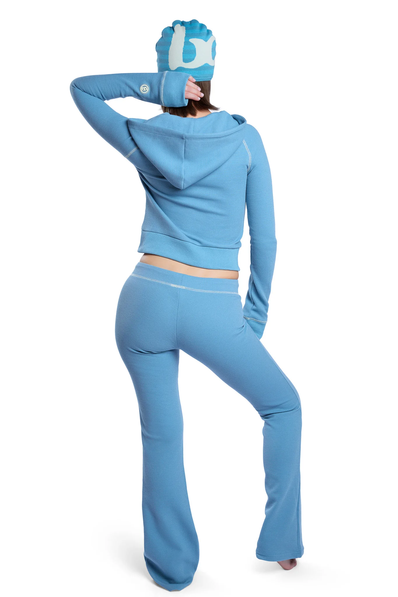 WAFFLE KNIT HOODIE (TEAL/CREAM)