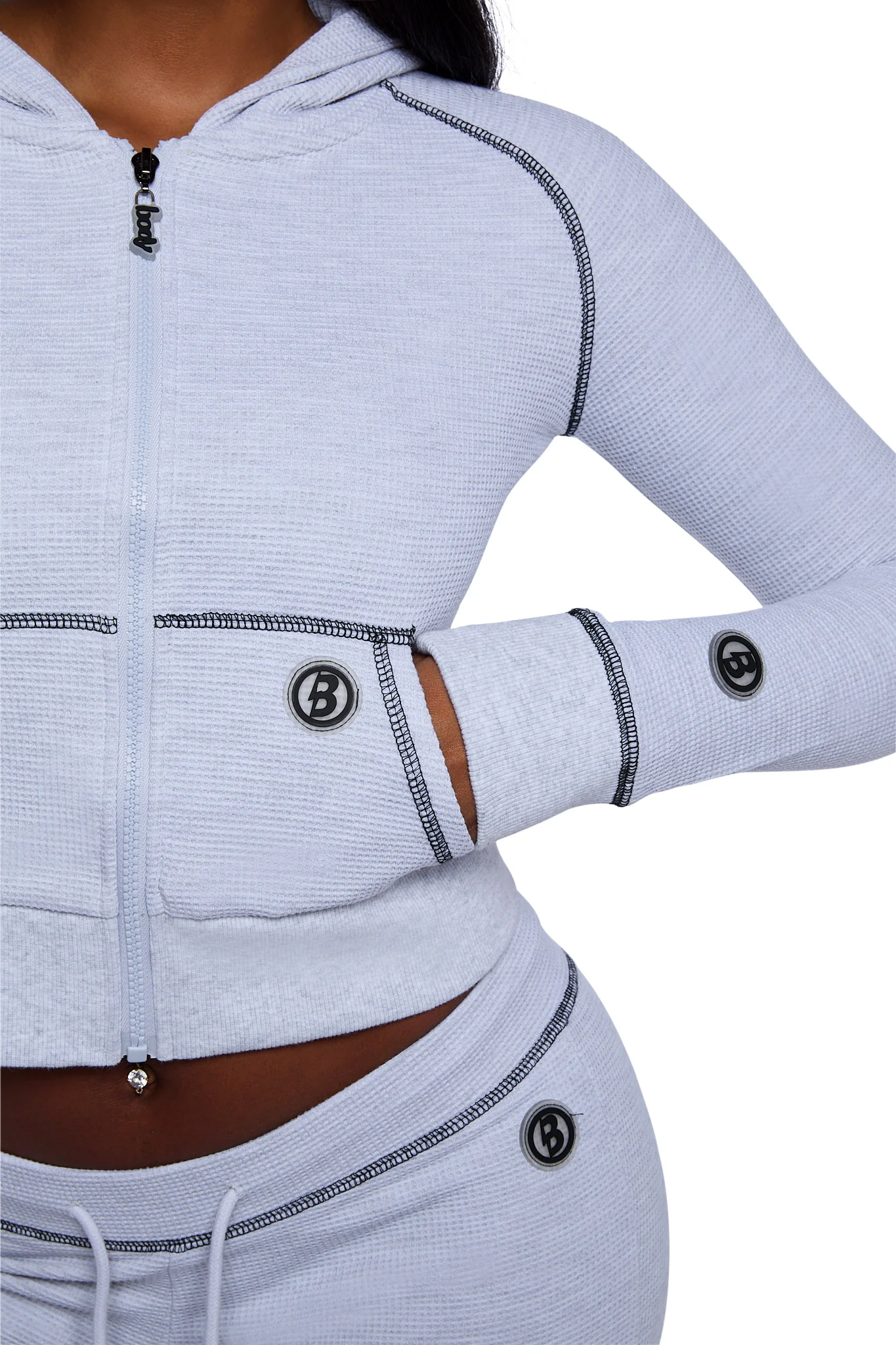 WAFFLE KNIT HOODIE (HEATHER GREY/BLACK)