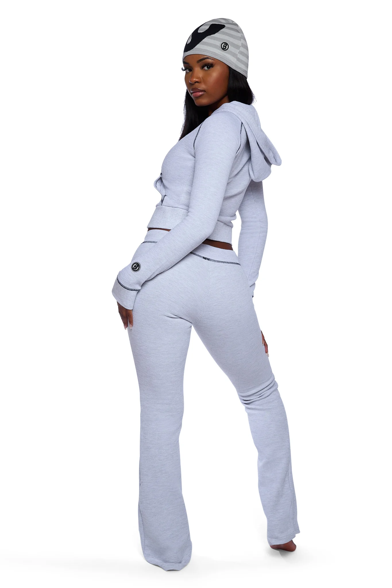 WAFFLE KNIT HOODIE (HEATHER GREY/BLACK)