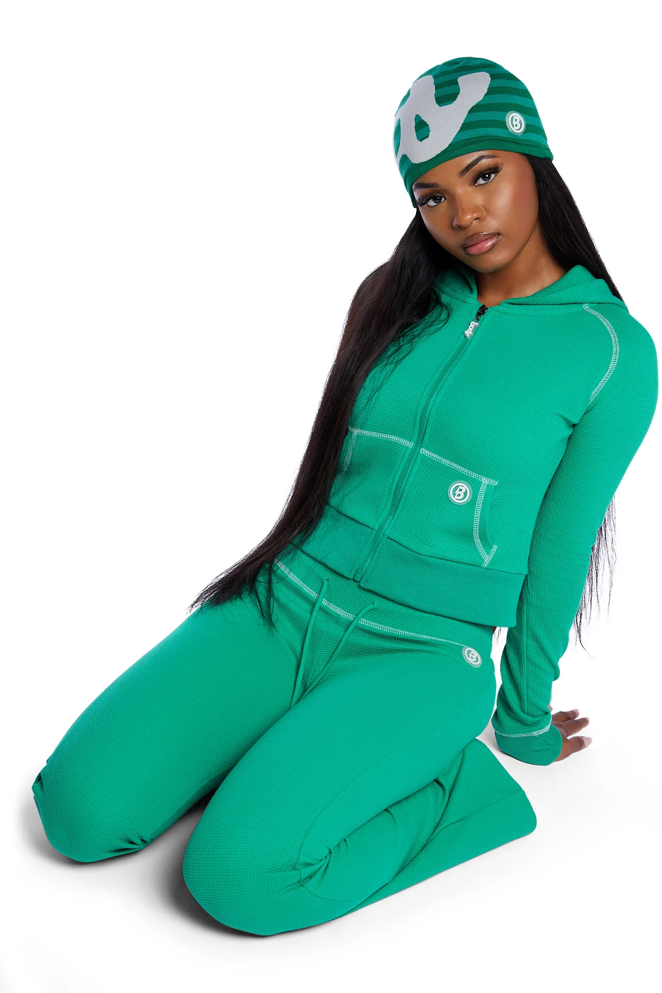 WAFFLE KNIT HOODIE (TEAL GREEN/SLATE GREY)