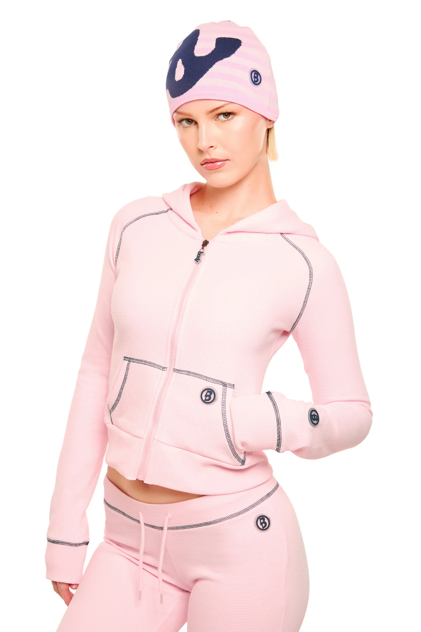 WAFFLE KNIT HOODIE (PINK/NAVY)