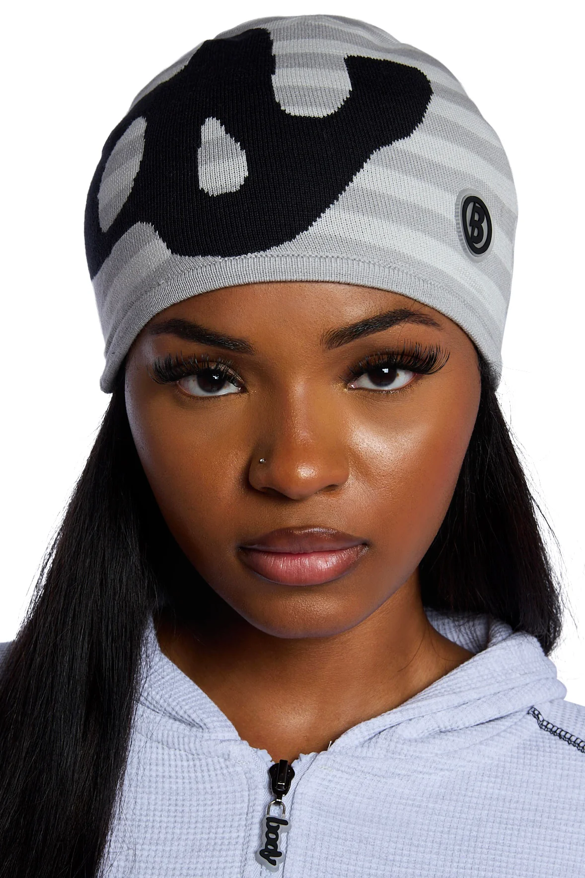 STRIPED KNIT BEANIE (HEATHER GREY/BLACK)