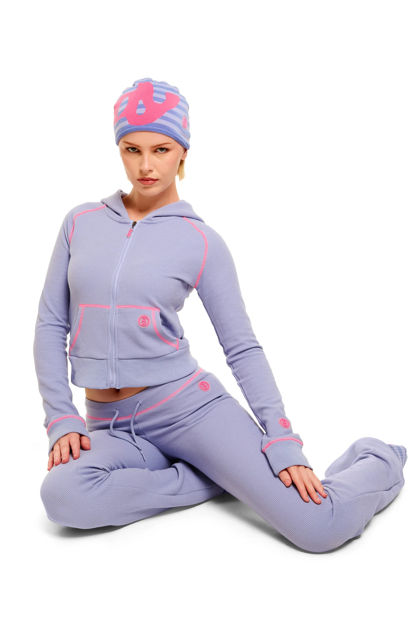 WAFFLE KNIT HOODIE (LAVENDER/PINK)