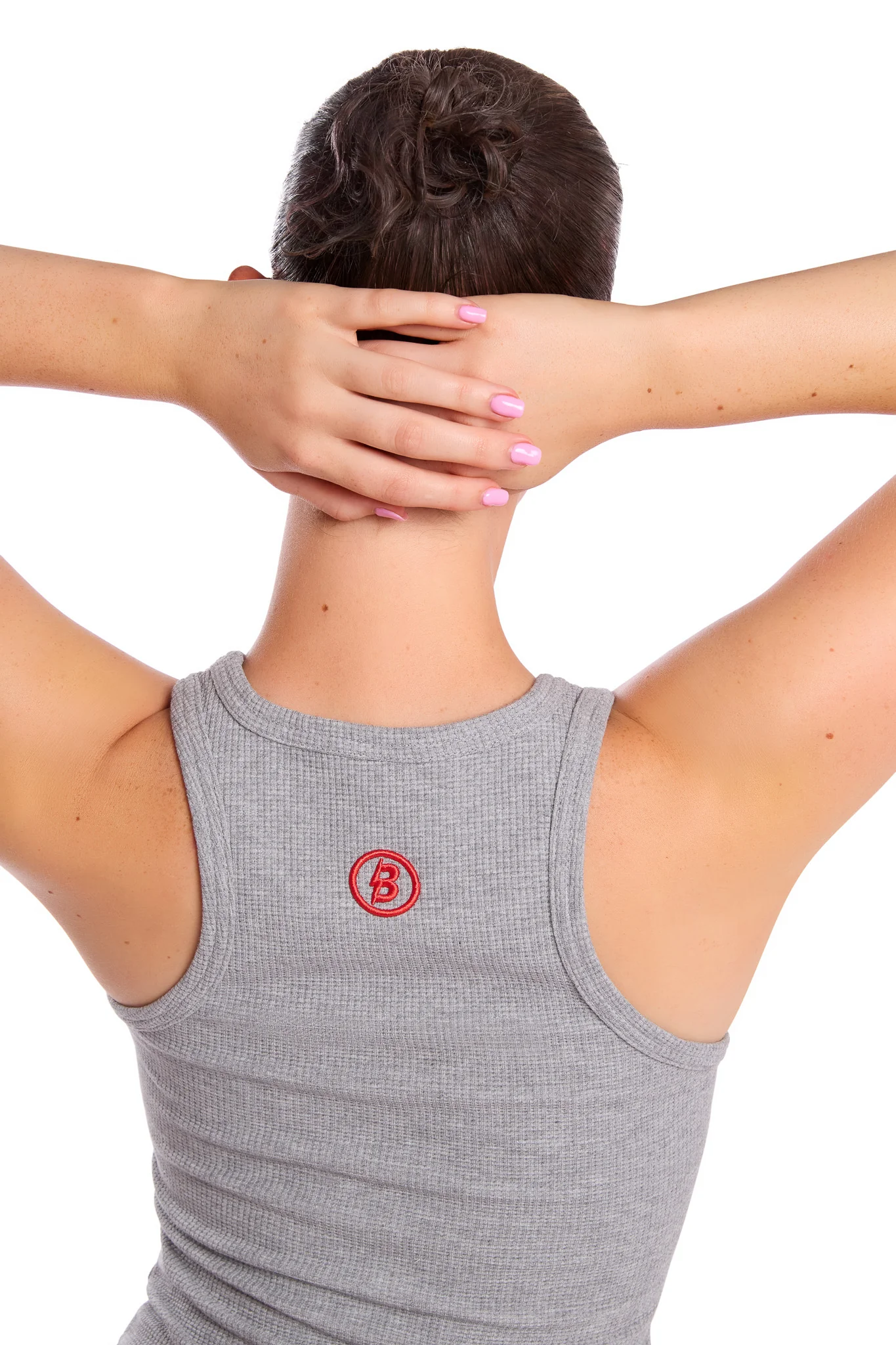 WAFFLE KNIT RACERBACK TOP (HEATHER GREY/RED)