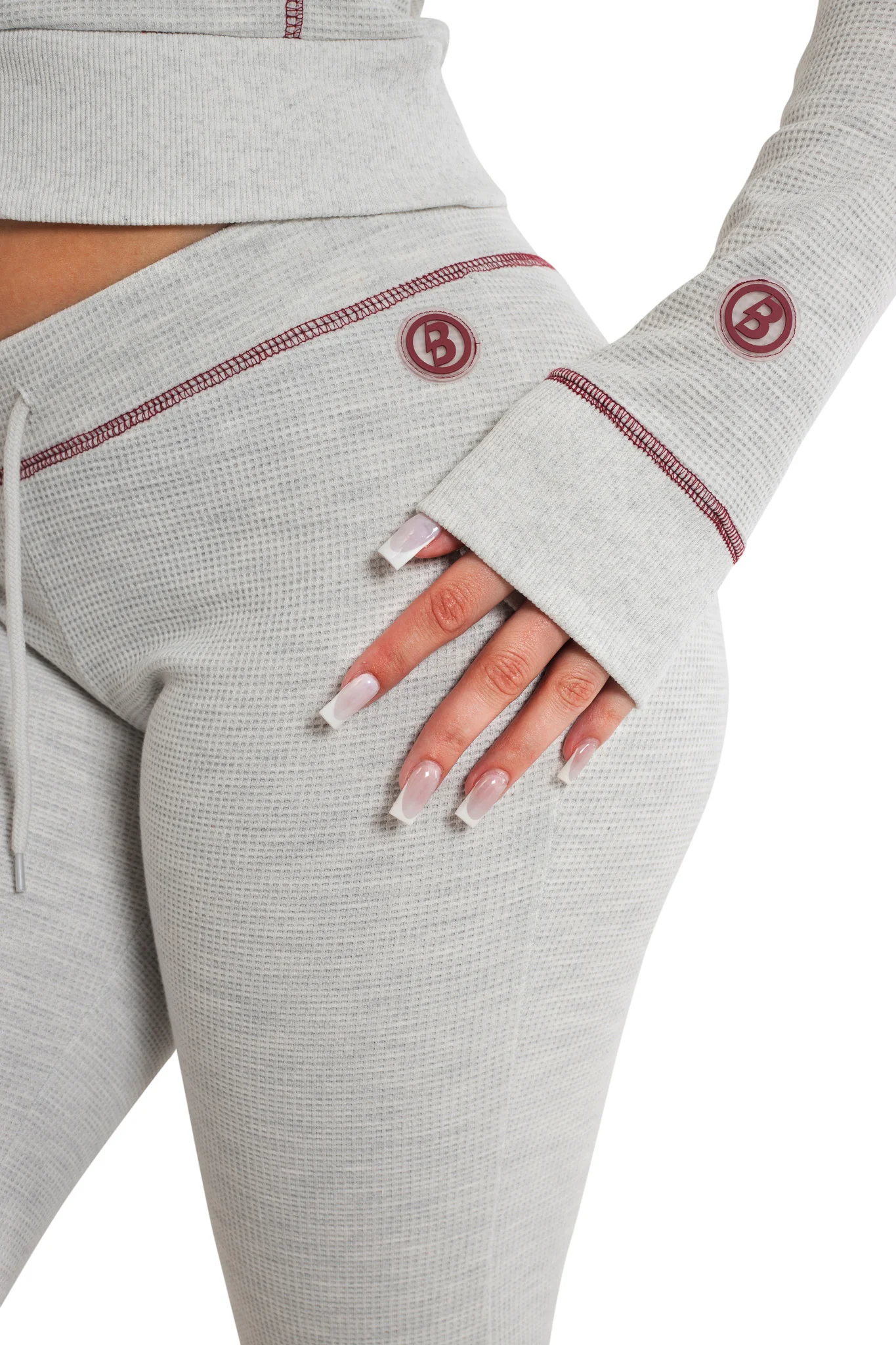 WAFFLE KNIT BOOT CUT PANTS (HEATHER GREY/MAROON)