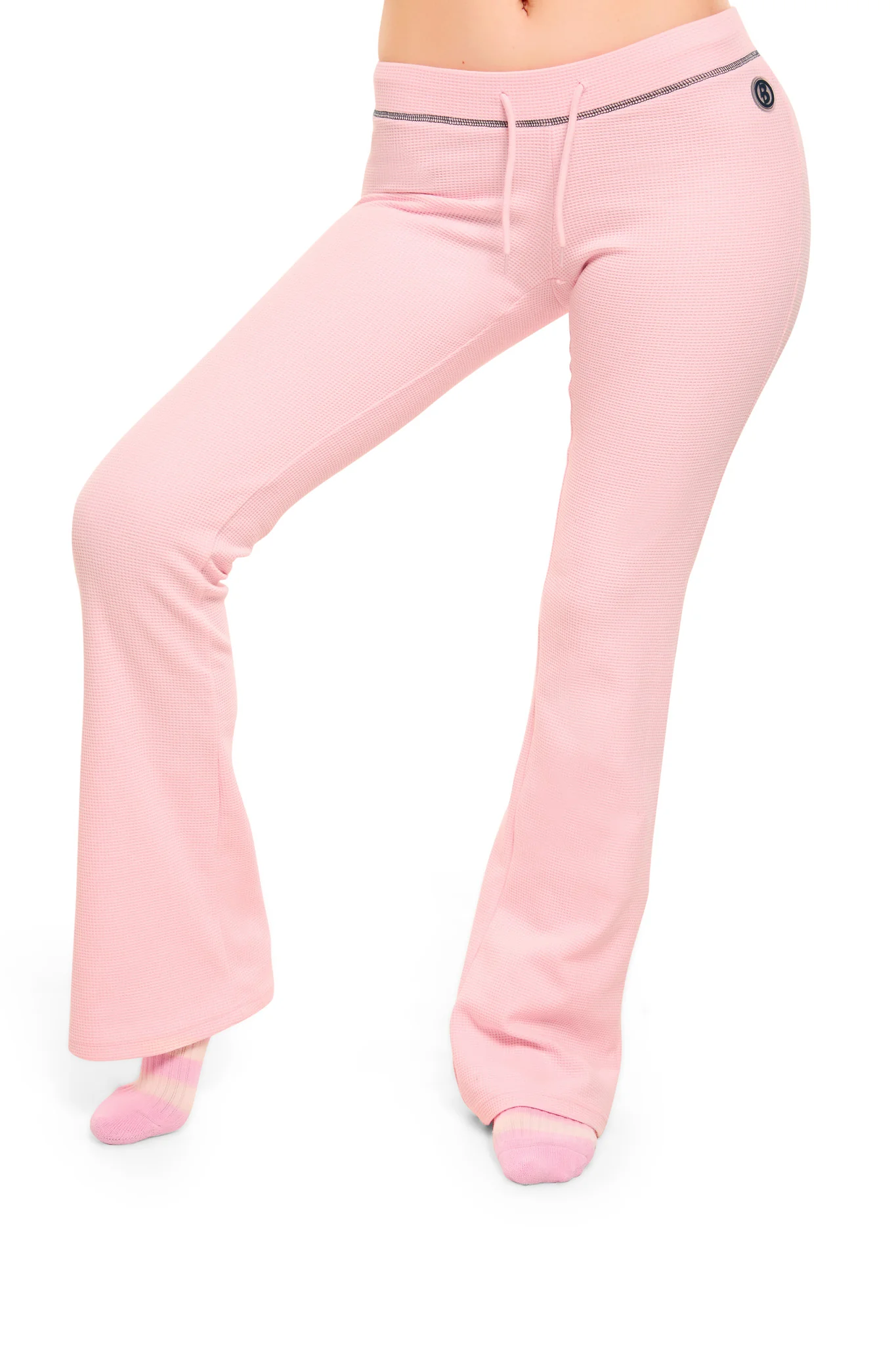 WAFFLE KNIT BOOT CUT PANTS (PINK/NAVY)