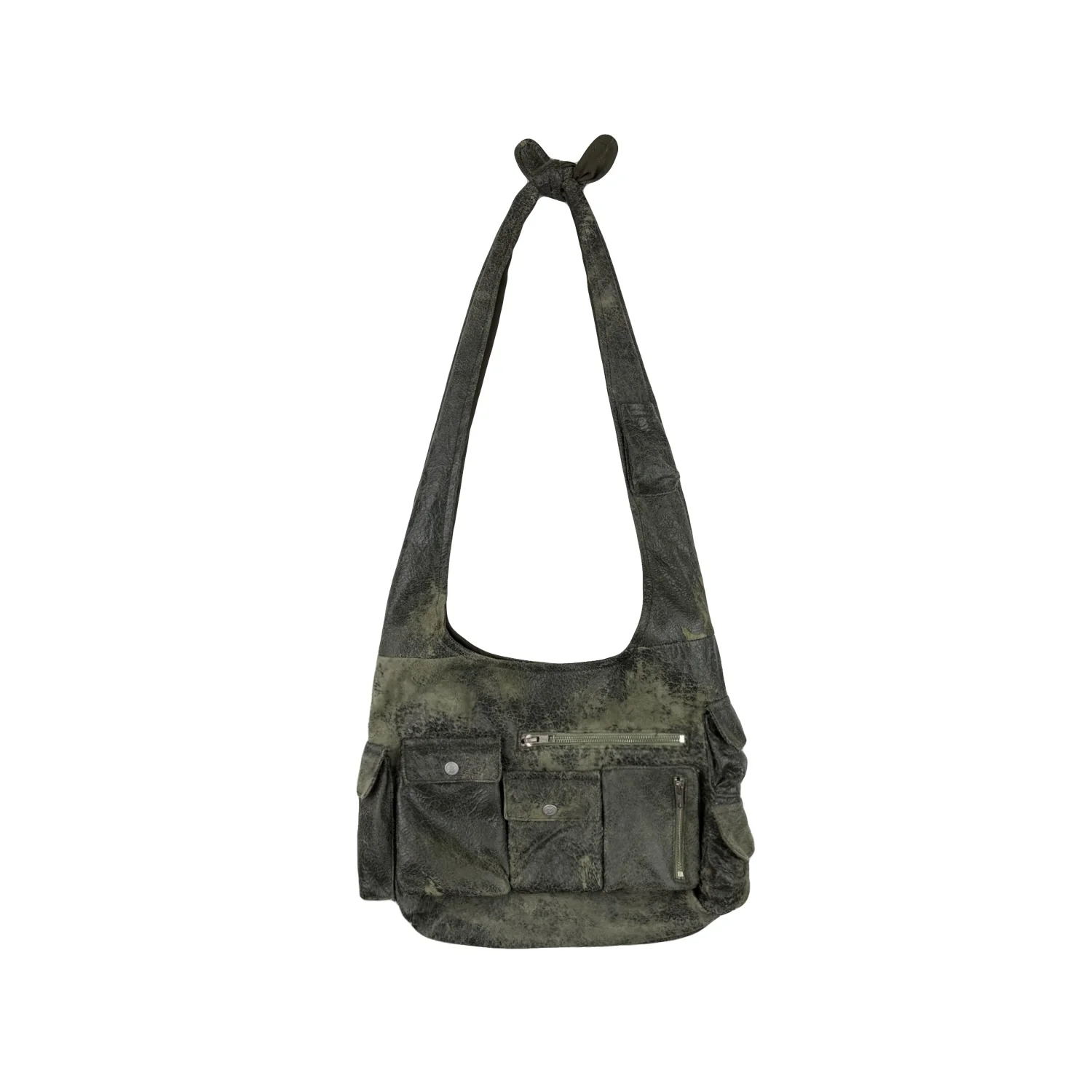 Olive Cracked Leather Cargo Knot Bag