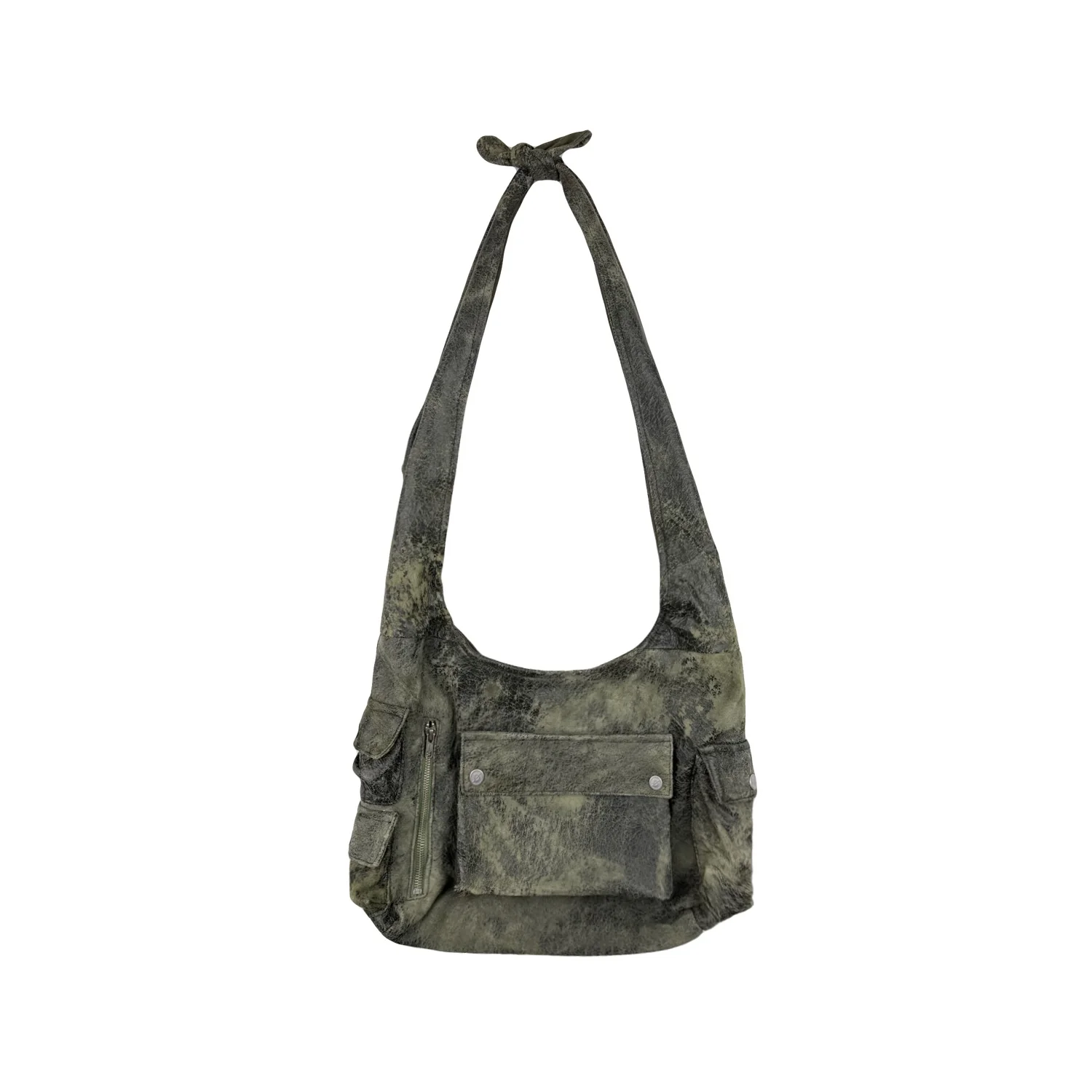 Olive Cracked Leather Cargo Knot Bag