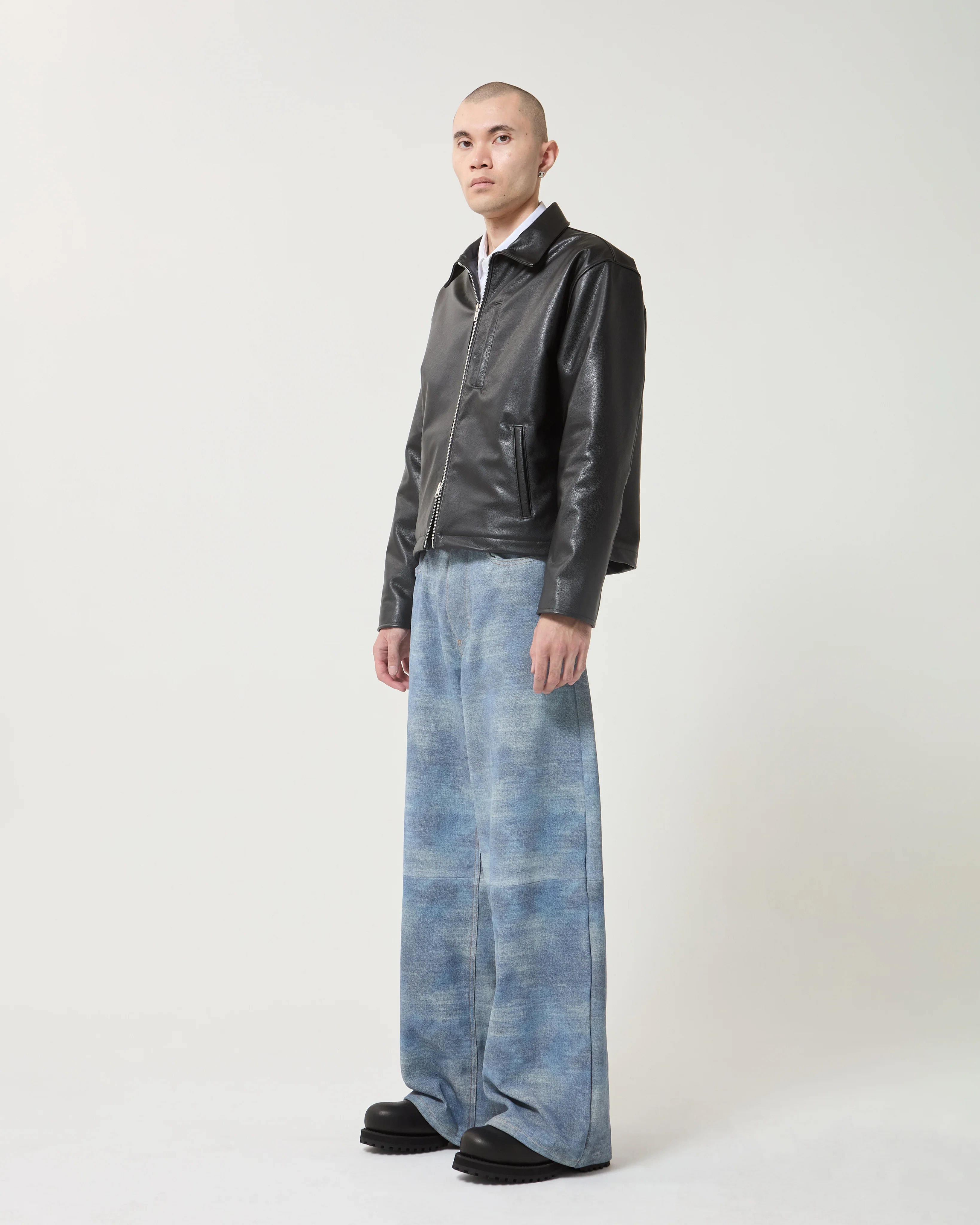 Leather Baggy Denim