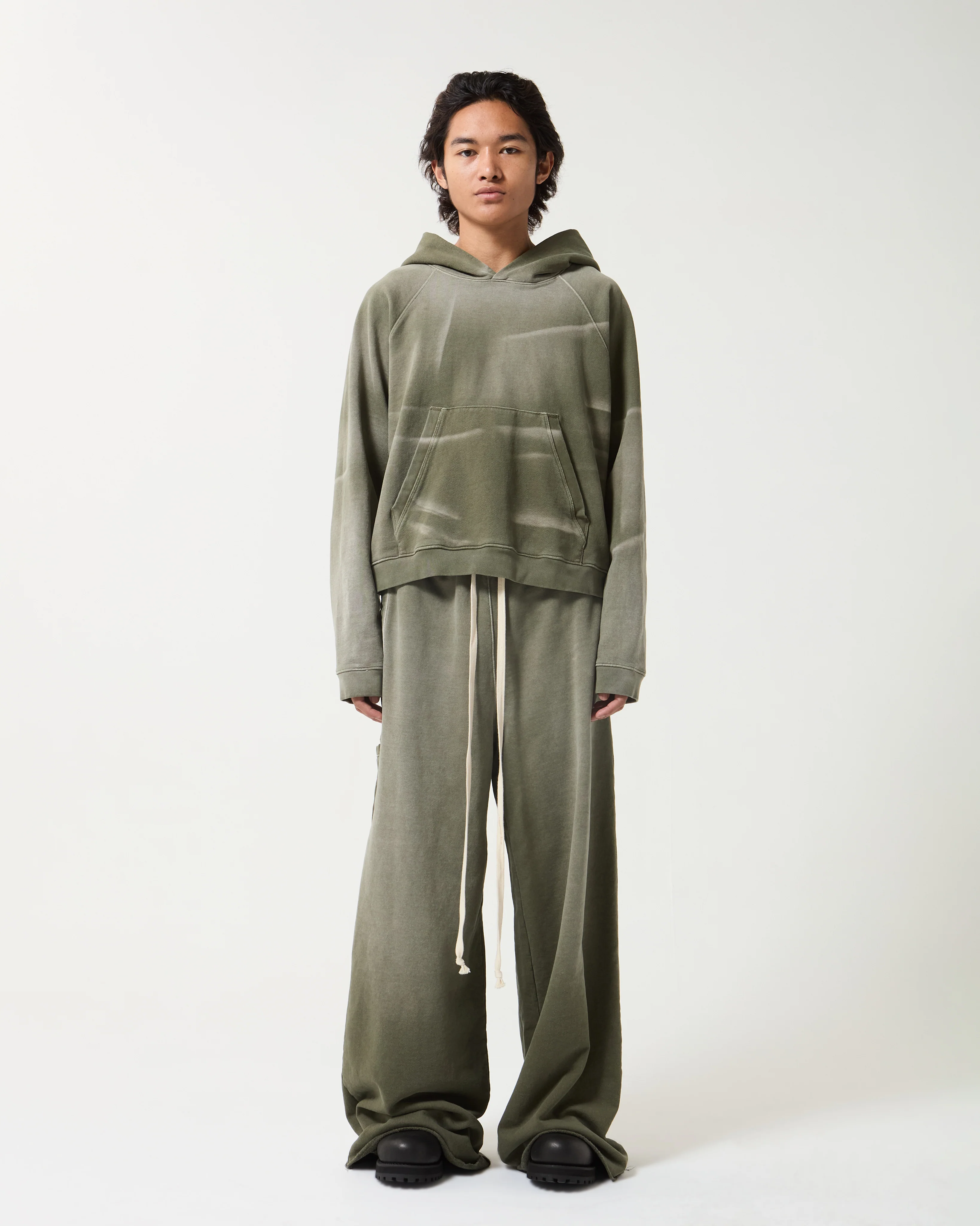 Olive Sunfaded Raglan Hoodie